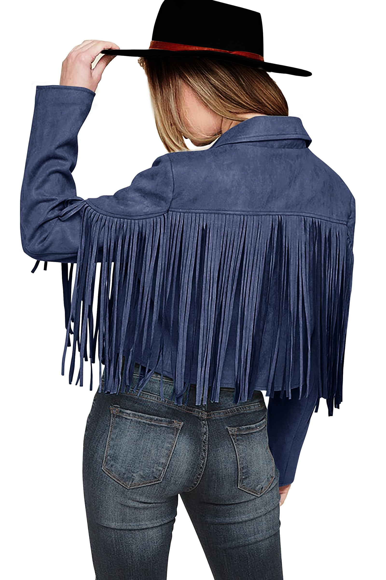 PRETTYGARDEN Women's Fringe Faux Suede Leather Jackets Fall Fashion Tassel Motorcycle Cropped Coats
