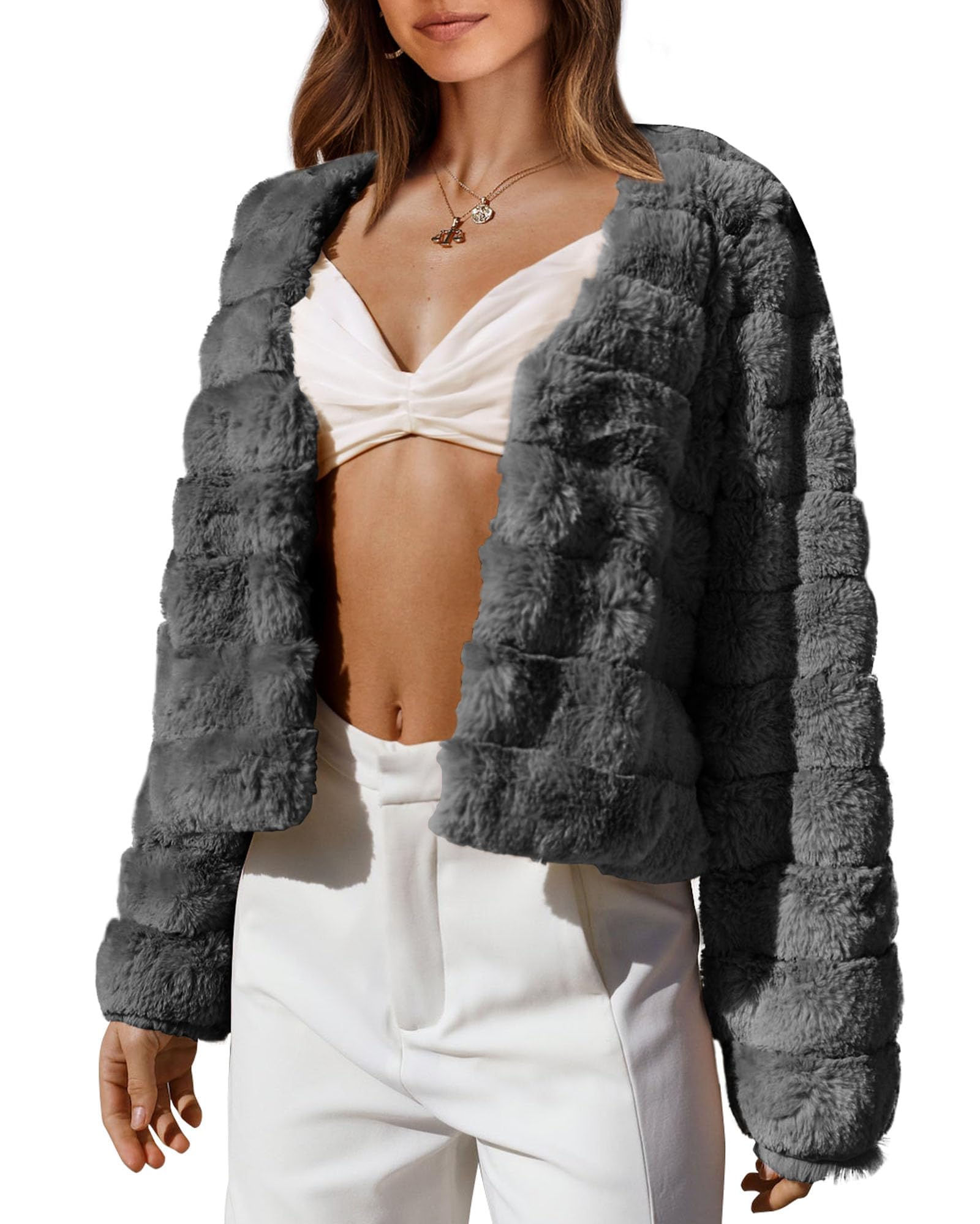 FreshPretty Winter Coats For Women Faux Fur Jacket Soft Long Sleeve Fluffy Open Front Outerwear Fall Outfits