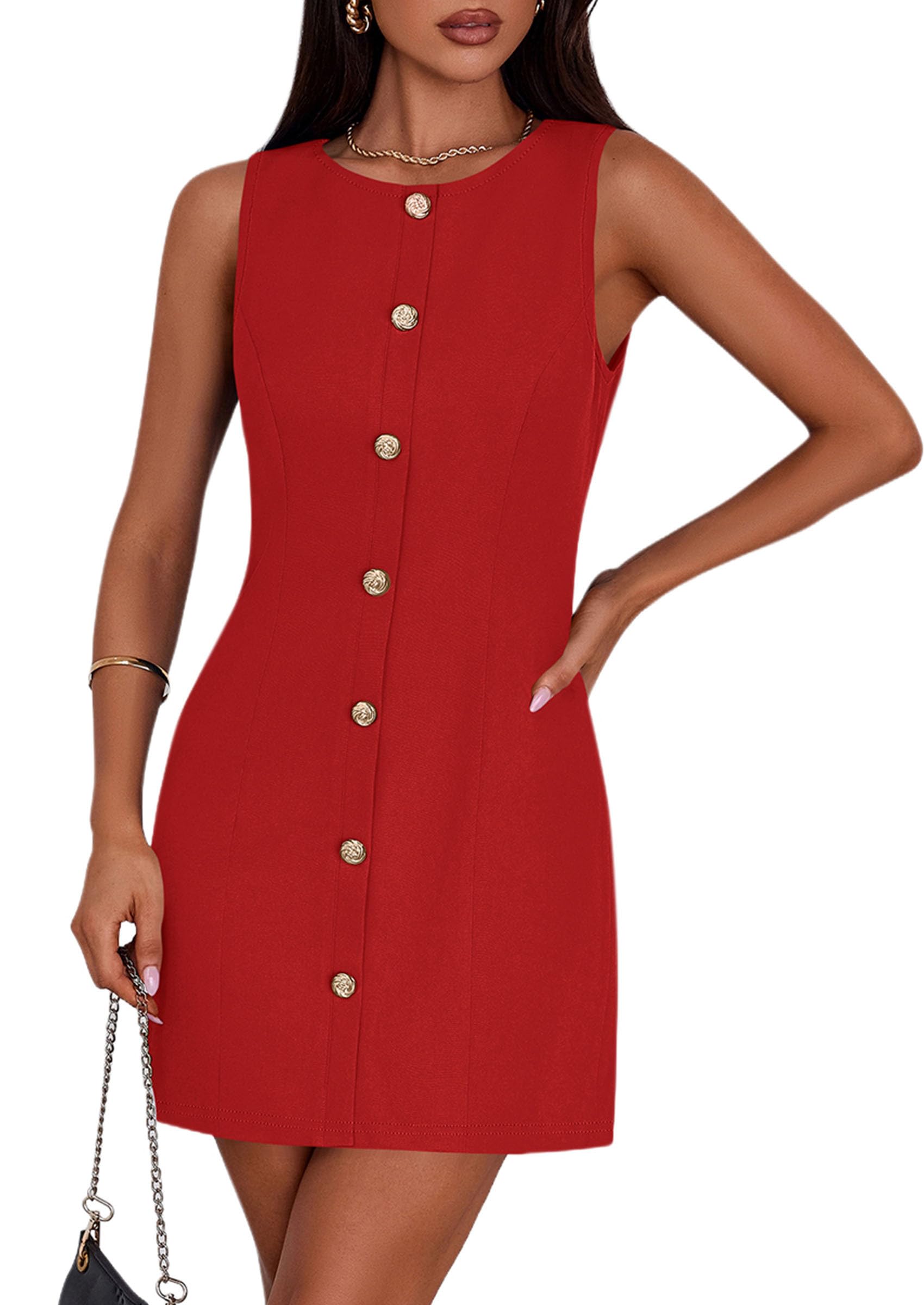 PRETTYGARDEN Work Dresses for Women  Summer Business Formal Short Dress Sleeveless Button Down Elegant Office Outfits