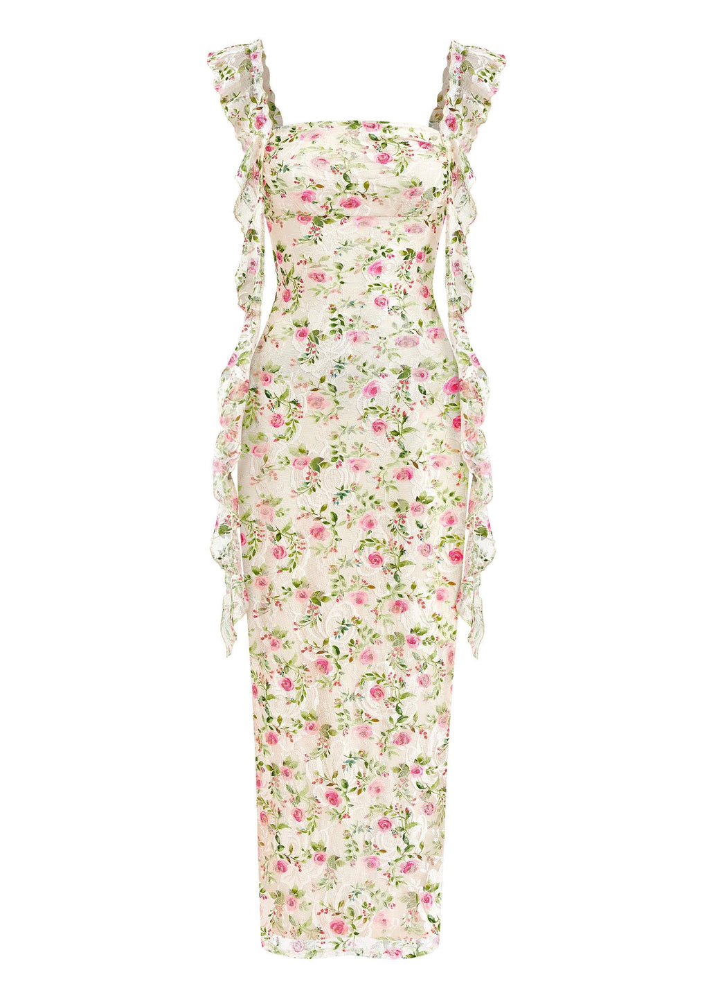 PRETTYGARDEN Floral Dress for Women  Summer Formal Ruched Lace Ruffle Spring Cocktail Wedding Guest Maxi Long Dresses