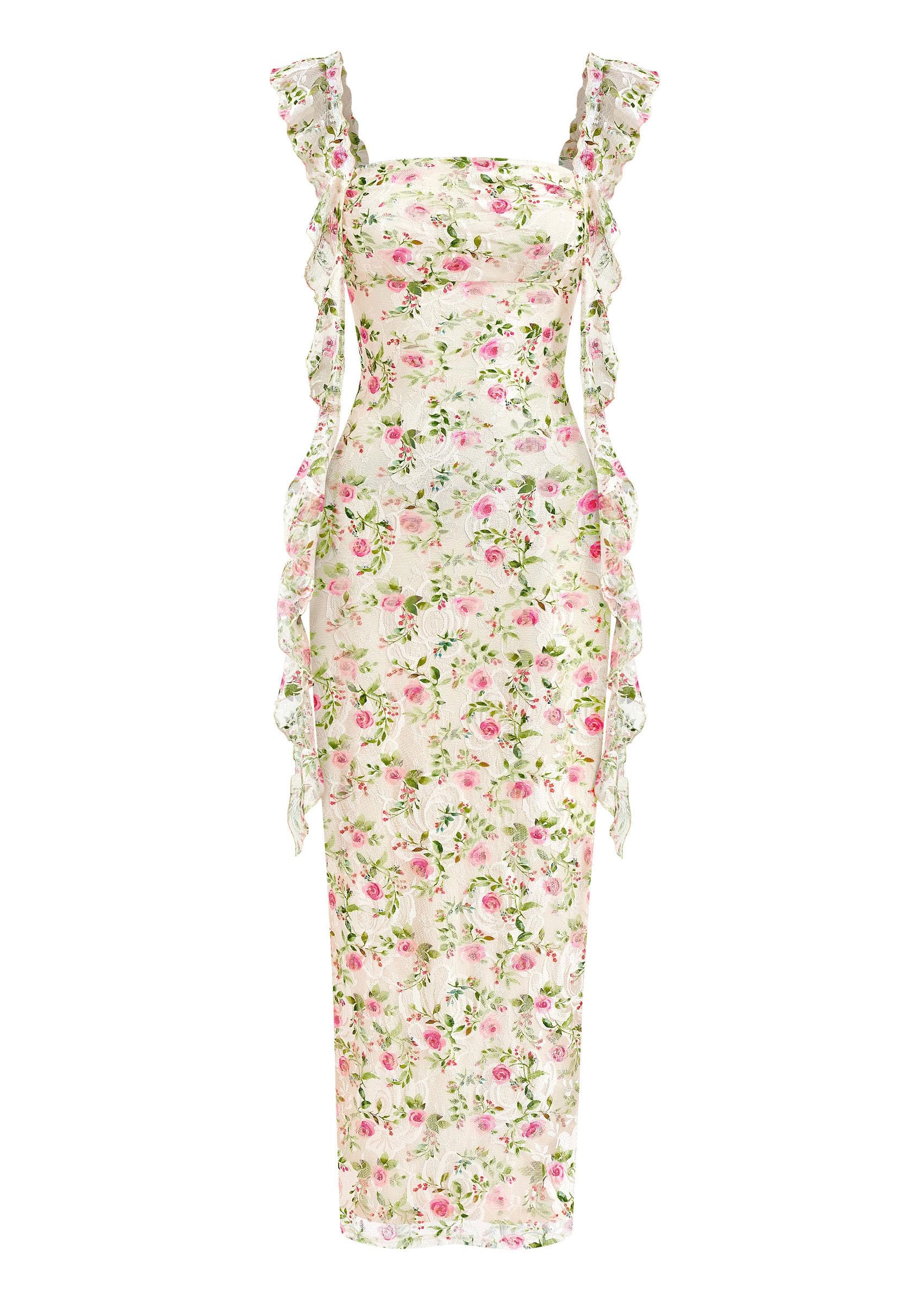 PRETTYGARDEN Floral Dress for Women  Summer Formal Ruched Lace Ruffle Spring Cocktail Wedding Guest Maxi Long Dresses