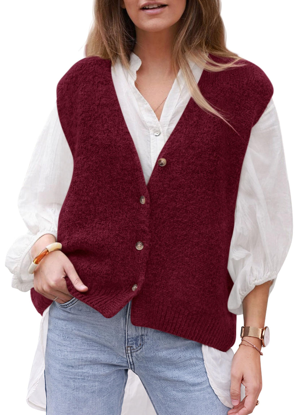 PRETTYGARDEN Womens Fall Sleeveless Button Down Sweater Vest | Soft Knit Fabric, Fashion Deep V Neck, Casual Loose Fit Sweater, Going Out Outfits, 2026 Trendy Winter Clothes