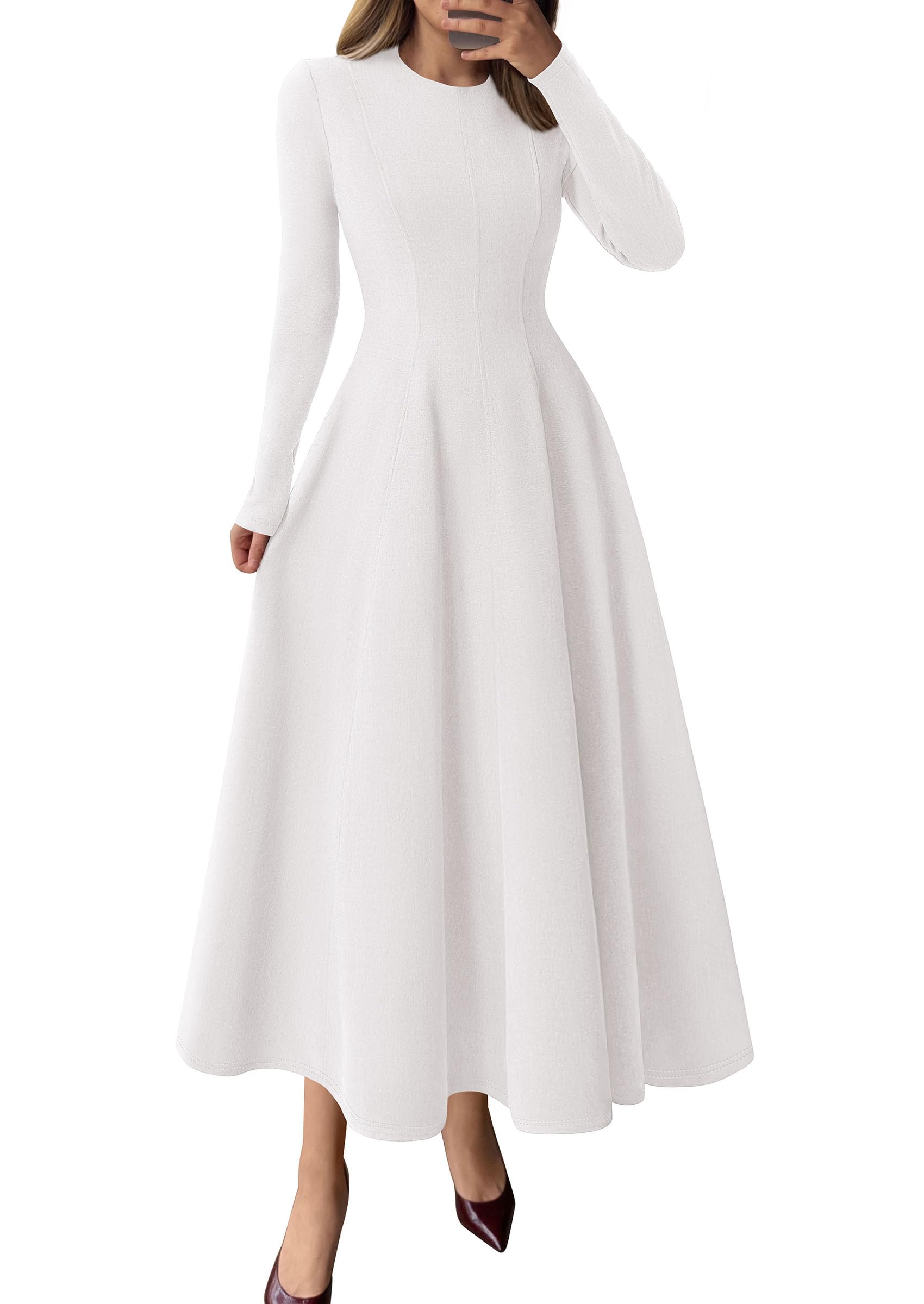 PRETTYGARDEN Cocktail Dresses for Women  Elegant Classy Fall Long Sleeve Midi A Line Flowy Modest Winter Party Dress