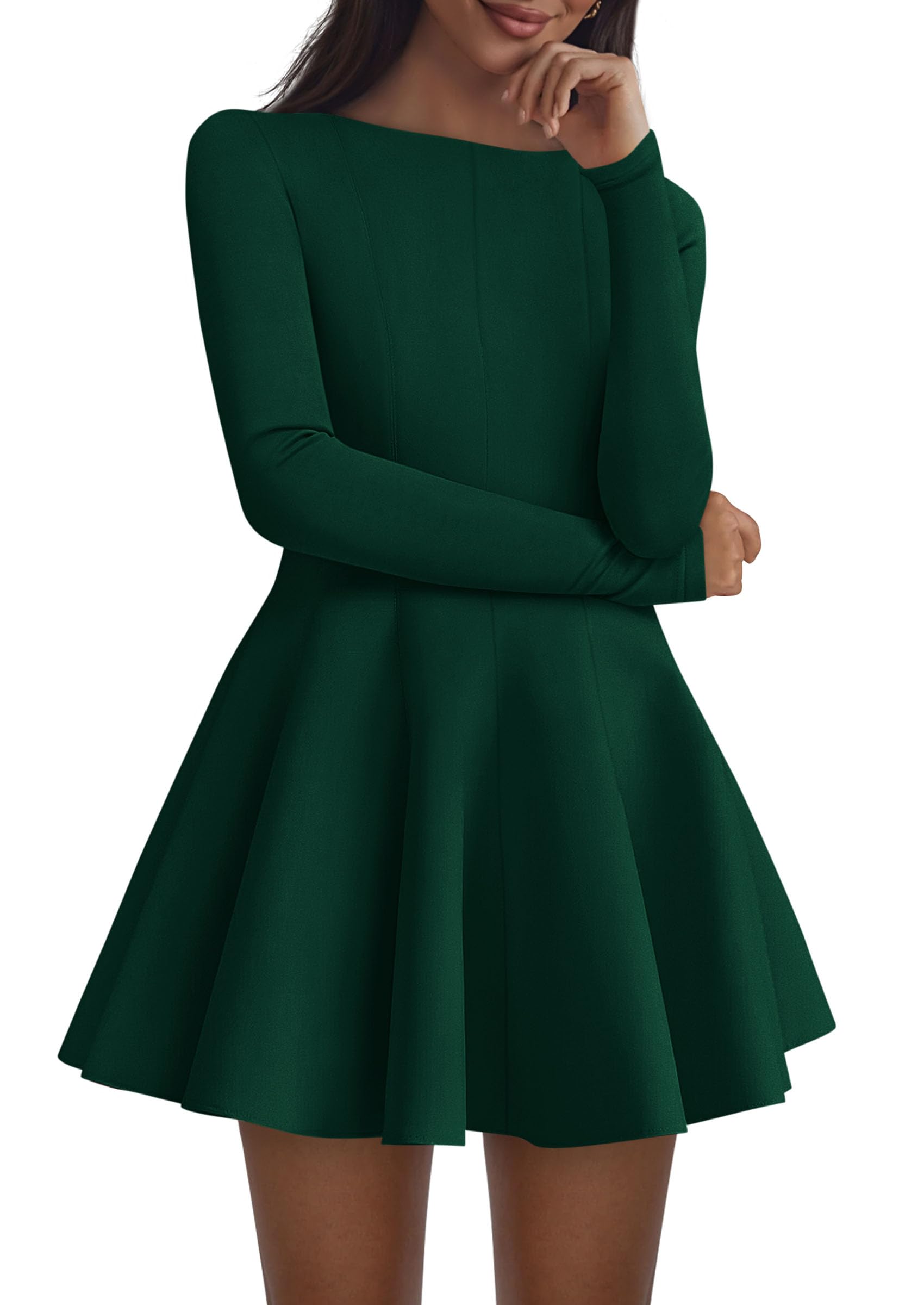 PRETTYGARDEN Fall Cocktail Dresses for Women Elegant Classy Wedding Guest  Long Sleeve Homecoming Party A Line Mini Dress