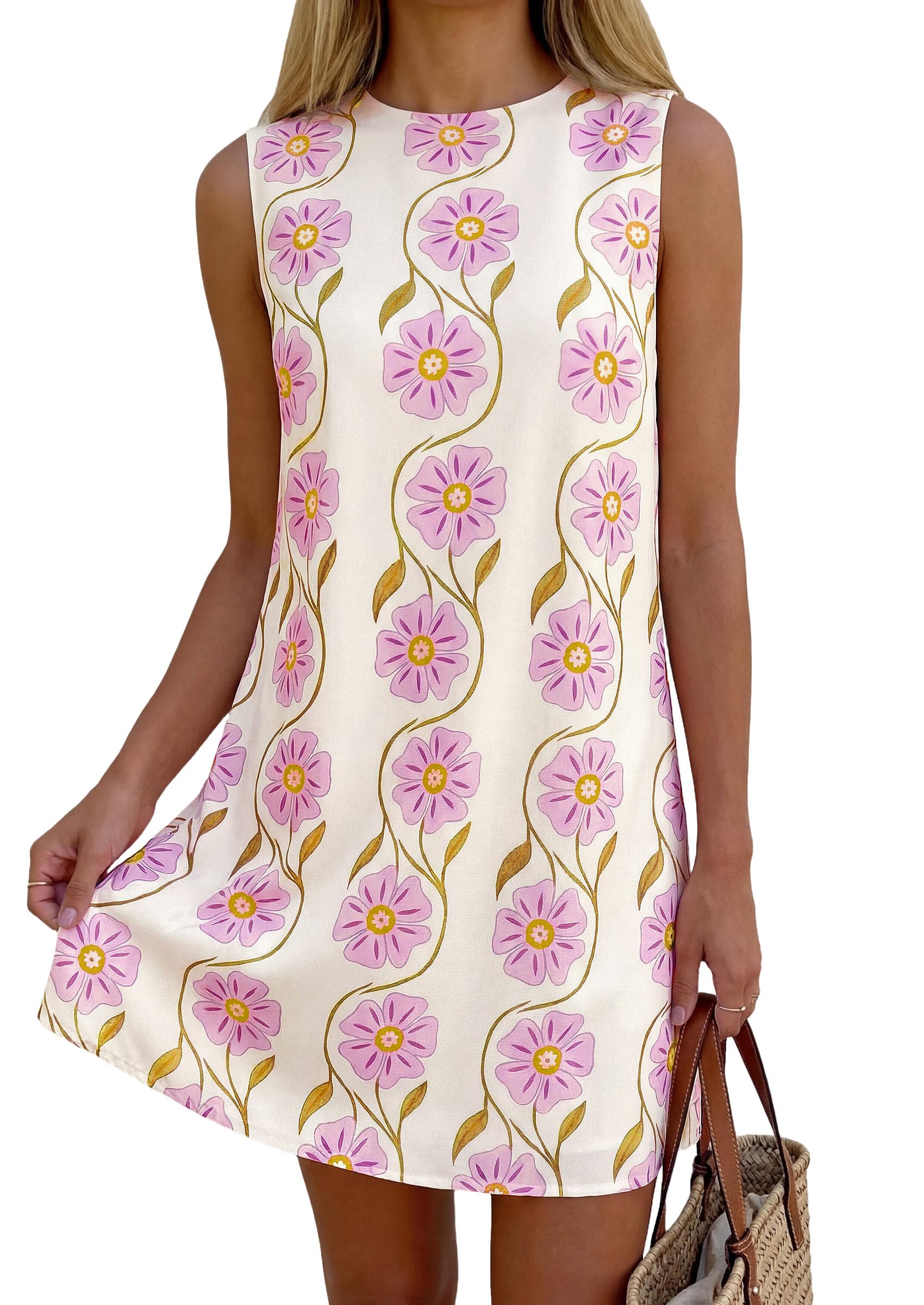 PRETTYGARDEN Sundresses for Women Summer Elegant Floral A Line Short Party Dress Beach Vacation Clothes