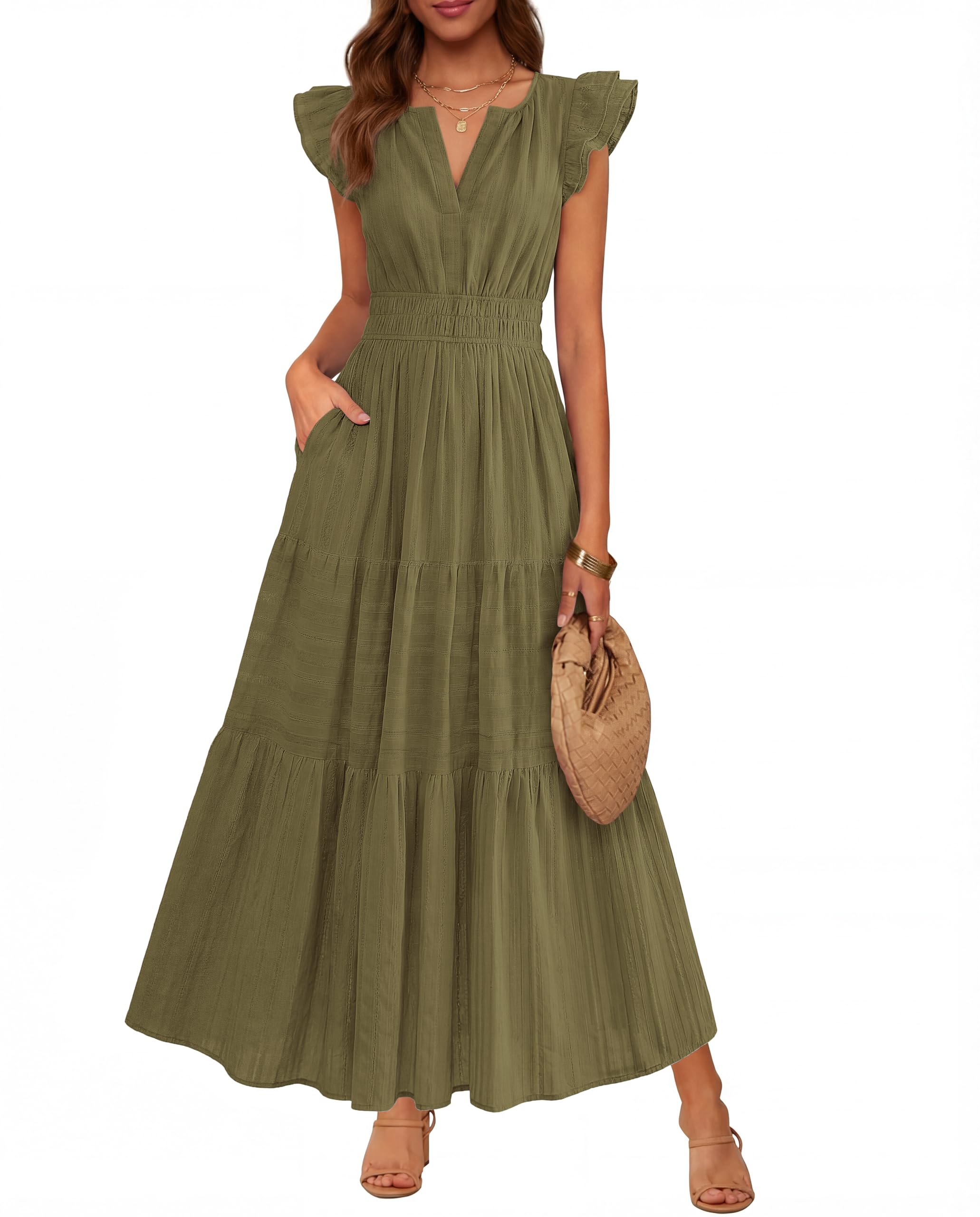 BTFBM Womens Summer Maxi Dress  Spring Boho Vacation Ruffle Flutter Short Sleeve A Line Tiered Flowy Dresses Pockets