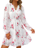 PRETTYGARDEN Women's Fall Boho Dresses  Floral Long Sleeve V Neck Mini Flowy Wedding Guest Dress Trendy Vacation Outfits