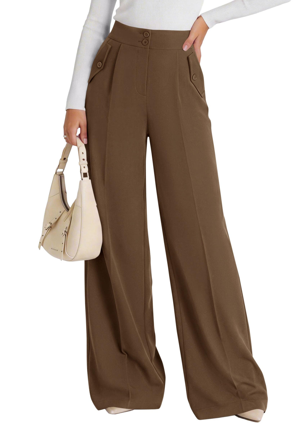 PRETTYGARDEN Women's Wide Leg Work Dress Pants Trousers | Palazzo Pant with Pockets, Lightweight Flowy, High Elastic Waistband, Office Wear, Business Casual Outfits, Fashion Clothing