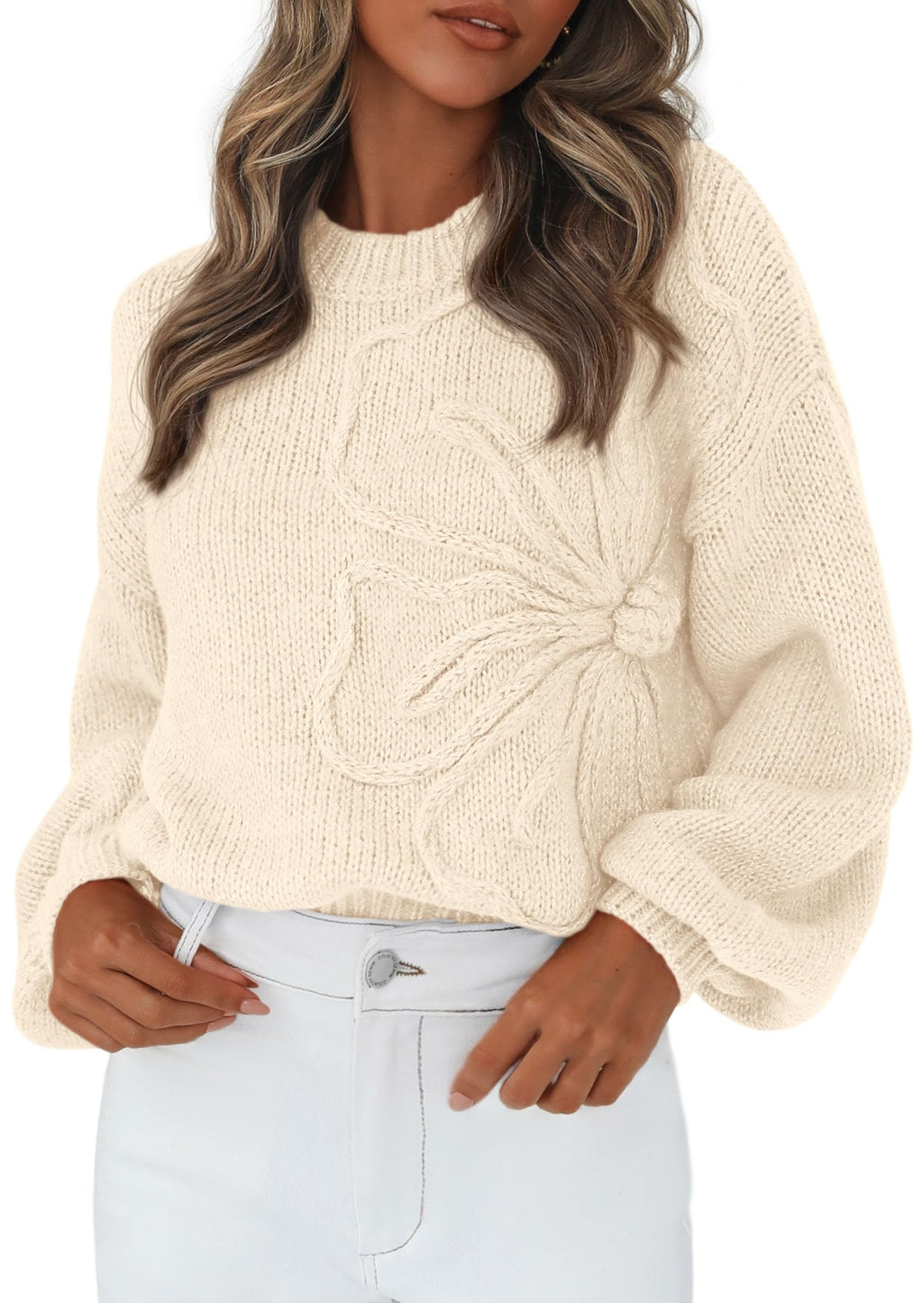 PRETTYGARDEN Womens Sweaters  Fall Fashion Long Sleeve Crewneck Floral Knit Pullover Sweater Tops Winter Clothes