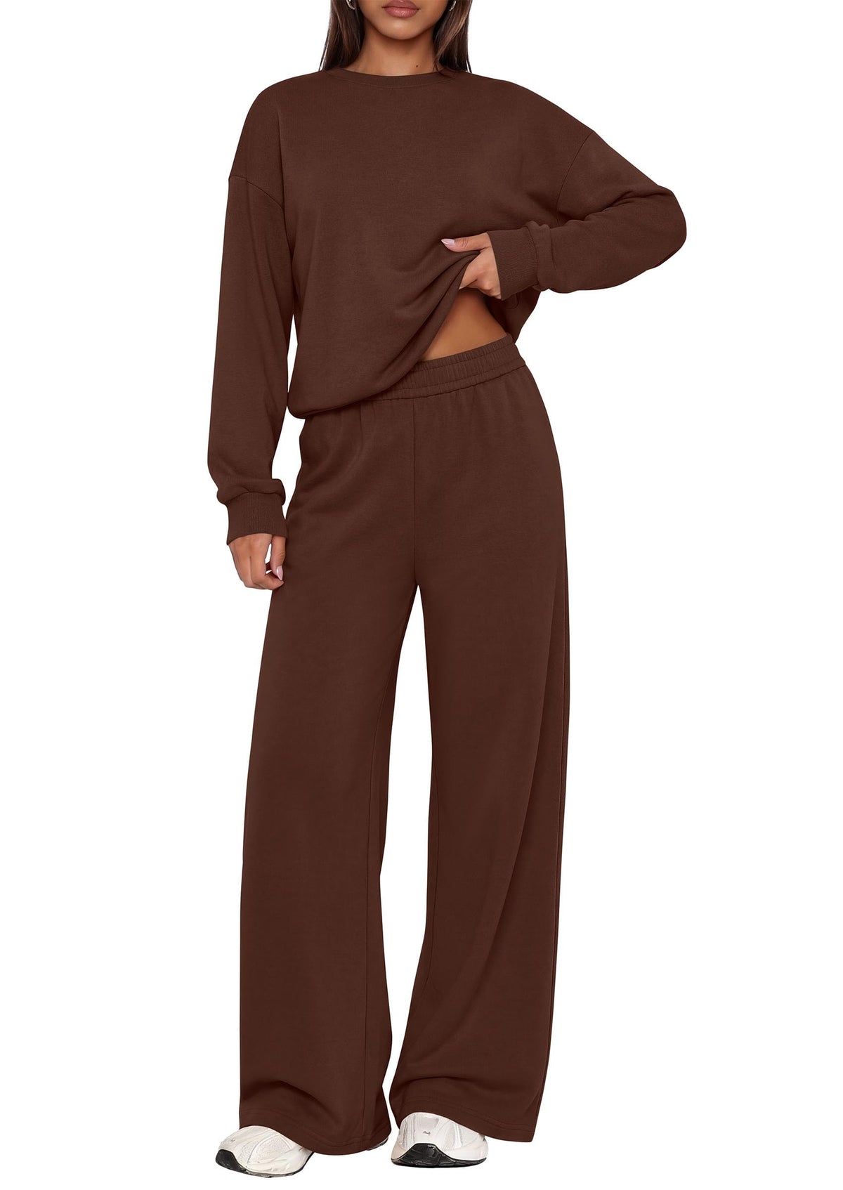 PRETTYGARDEN 2 Piece Lounge Sets for Women Casual Sweatsuits | Soft Fleece Lining,Crew Neck Oversized Sweatshirt & Wide Leg Pants,Workout Airport Matching Set Tracksuit,Fall Winter Outfits