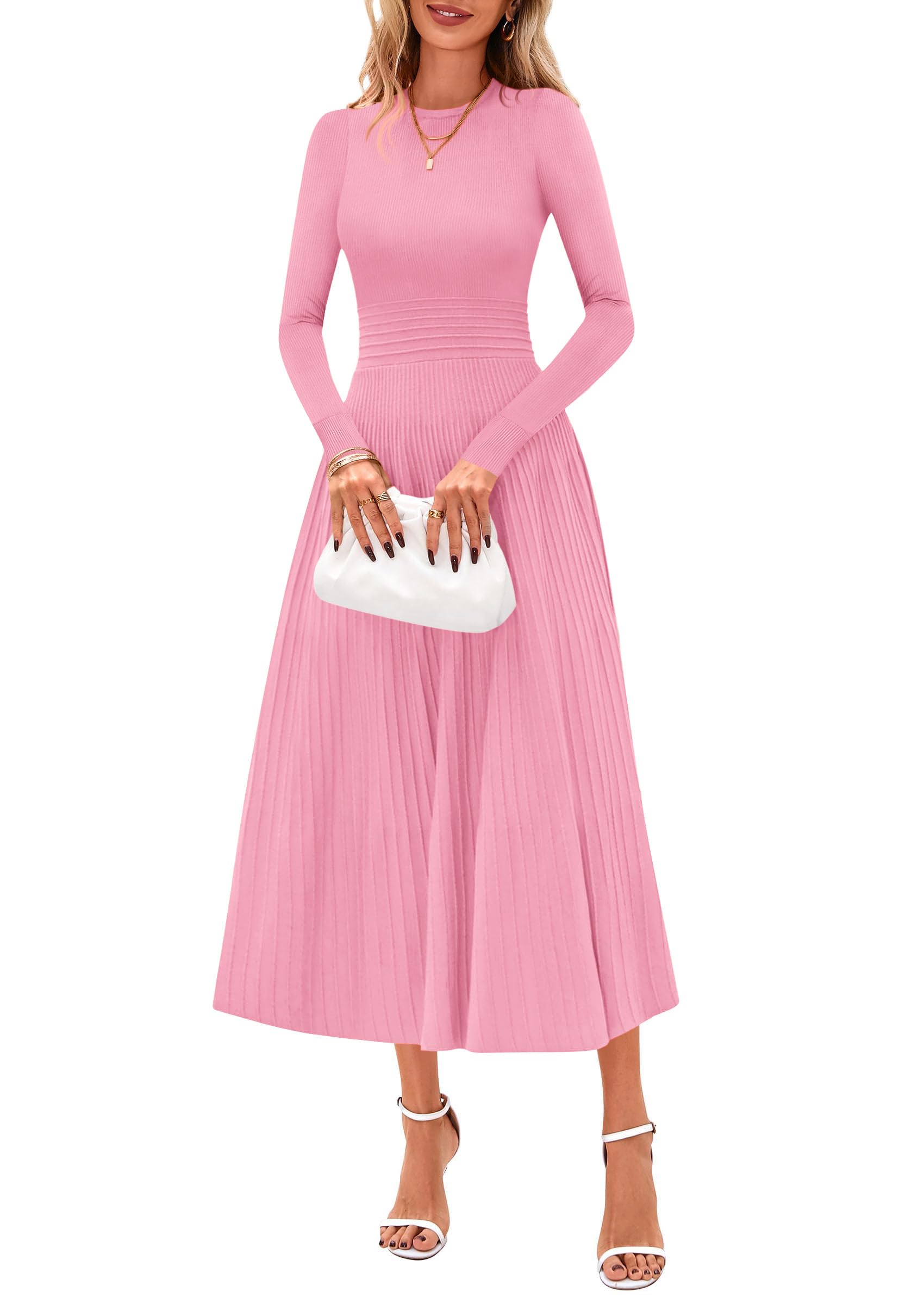PRETTYGARDEN Womens Sweater Dress  Long Sleeve Elegant Knit A Line Fall Wedding Guest Cocktail Midi Winter Dresses