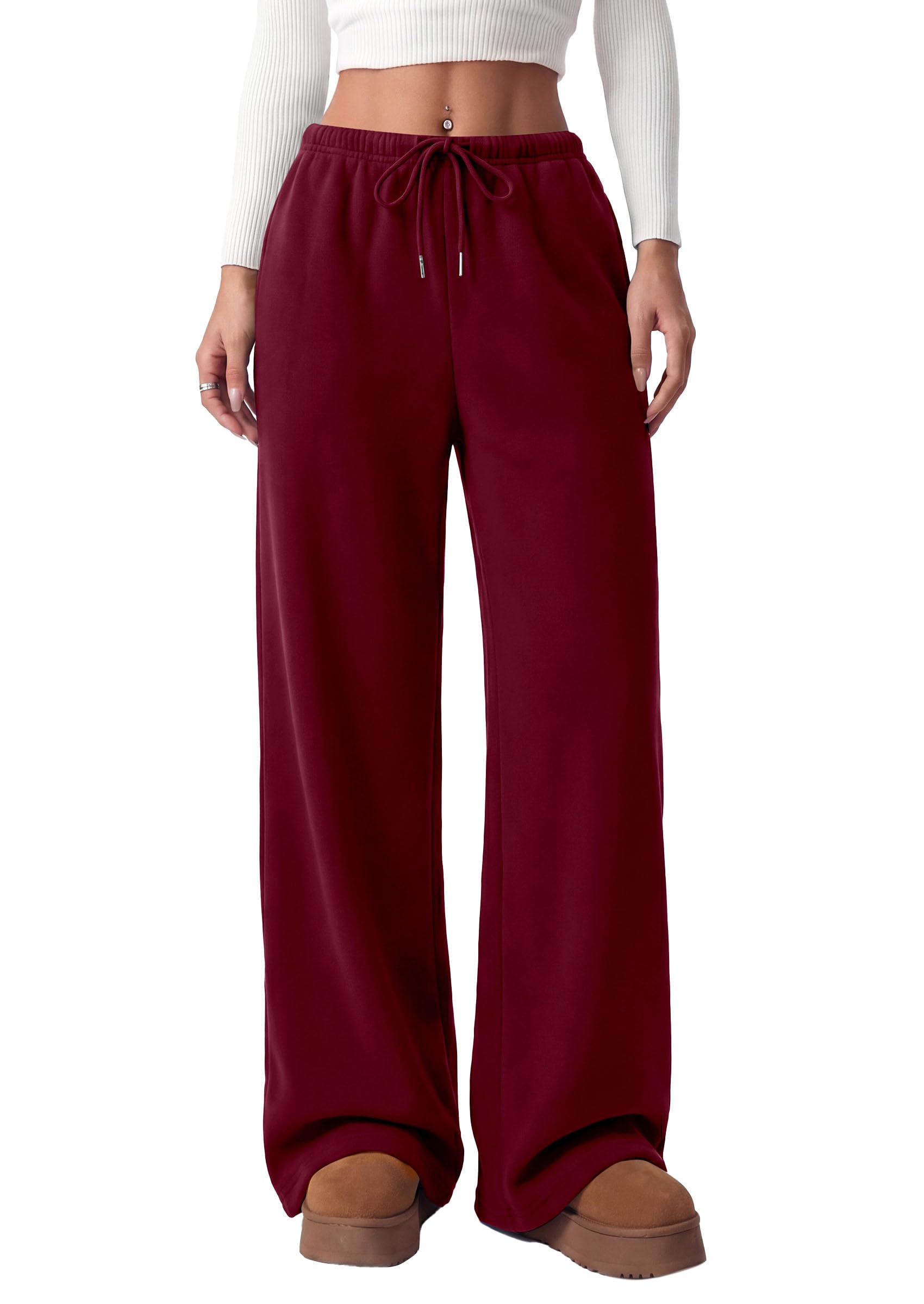 PRETTYGARDEN Womens Wide Leg Sweatpants Fleece Lounge Pants | Elastic Drawstring Waist,Baggy Jogger Yoga Sweat pants,Pockets,Fall Winter Clothes,Loose Daily Casual & Loungewear Trousers