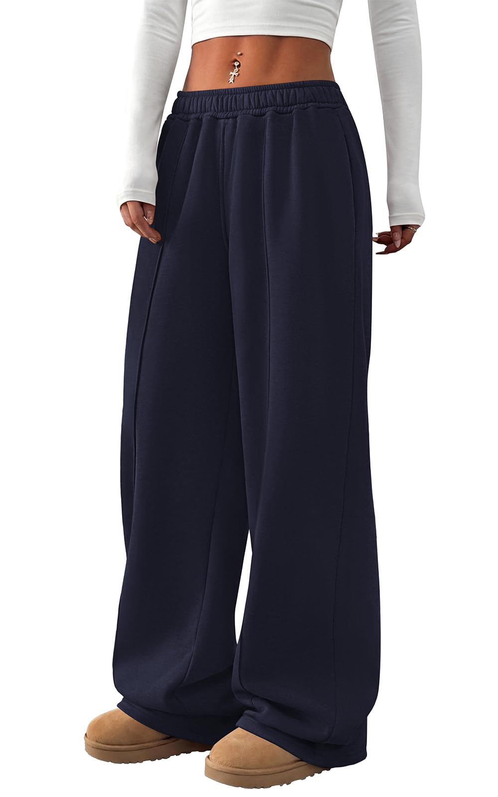 PRETTYGARDEN Fall Womens Sweatpants Baggy Wide Leg Pants with Pockets | Elastic Waist Loose Lounge Pants for Women, Tailored Soft Cotton Sweatpants Women, Fashion Y2k Outfits, Jogger Sweatpant