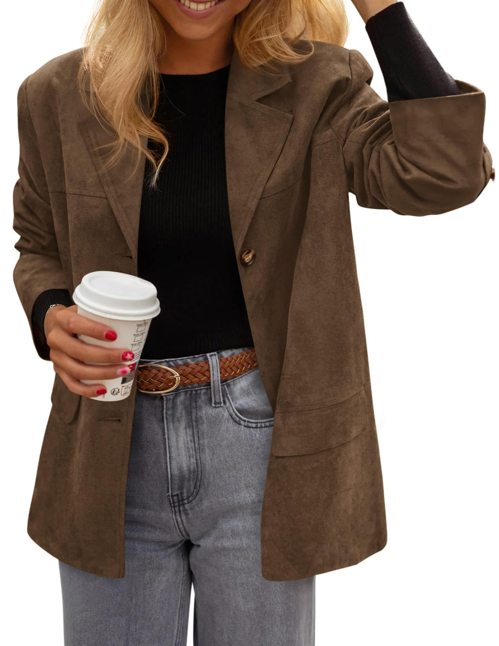 PRETTYGARDEN Women's Faux Suede Western Blazer Jacket