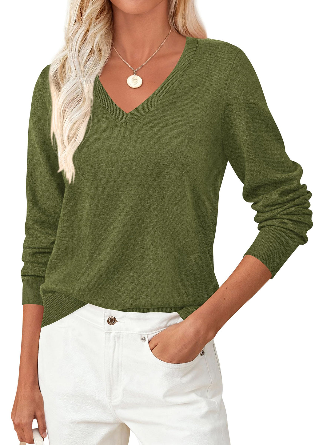 PRETTYGARDEN V Neck Sweaters for Women Cozy Fall Fashion | Soft Knit Loose Tops, Classic Pullover, Basic Layering Shirt for Office Work, Holiday, Casual Outings, Winter Warm Clothes
