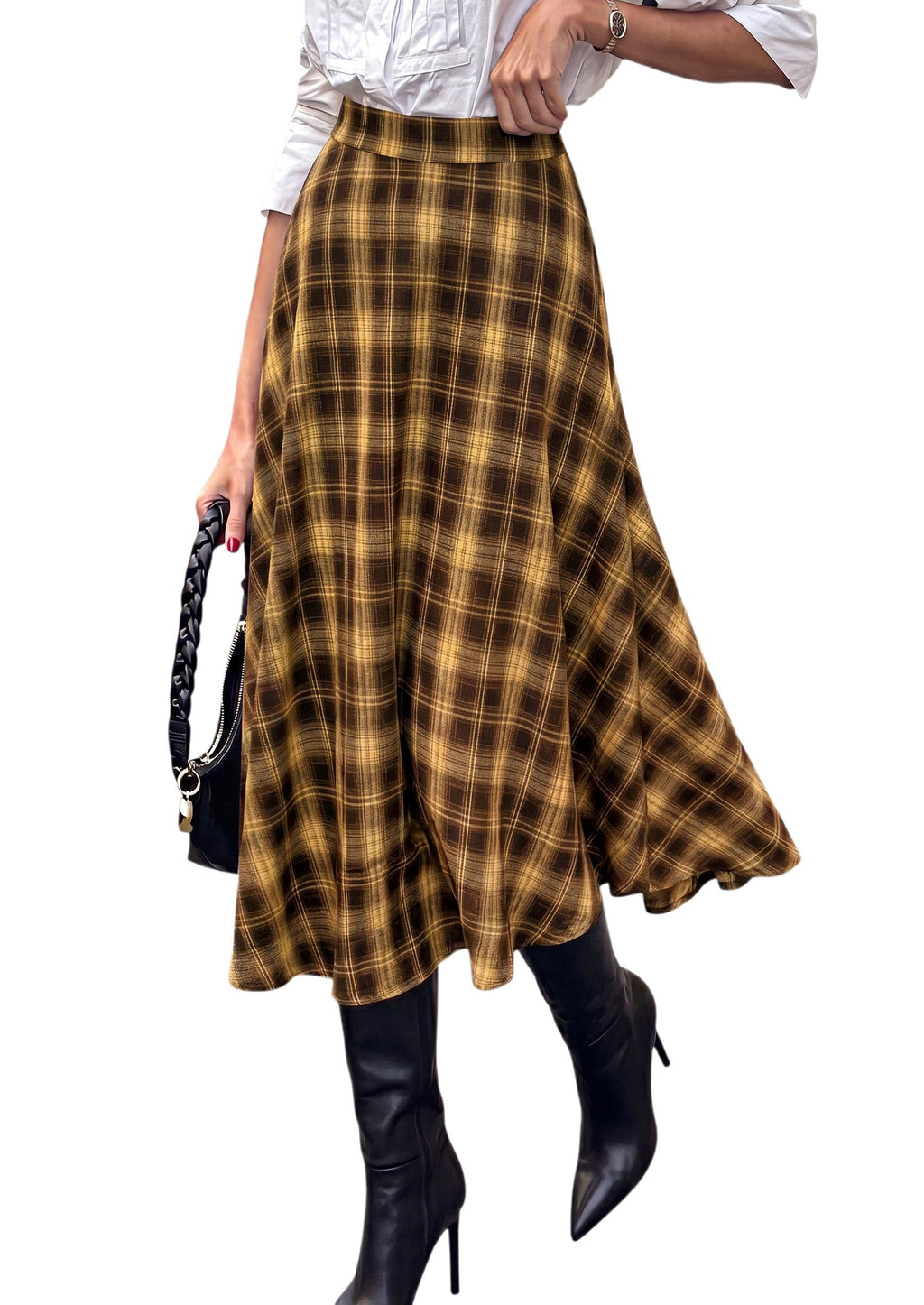 PRETTYGARDEN Women's Plaid High Waisted A-Line Midi Skirts