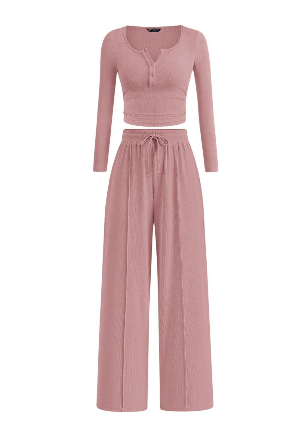 PRETTYGARDEN Women's  Fall Trendy 2 Piece Outfits Lounge Sets Long Sleeve Top Henley Shirts Wide Leg Pants Travel Clothes