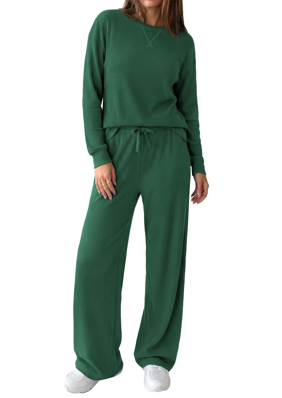 PRETTYGARDEN Sweatsuits Women 2 Piece Airport Travel Outfits | Ribbed Knit Lounge Sets, Casual Athleisure Wear, Matching Long Sleeve Shirts & Wide Leg Pants Pockets, Fall Winter Clothes