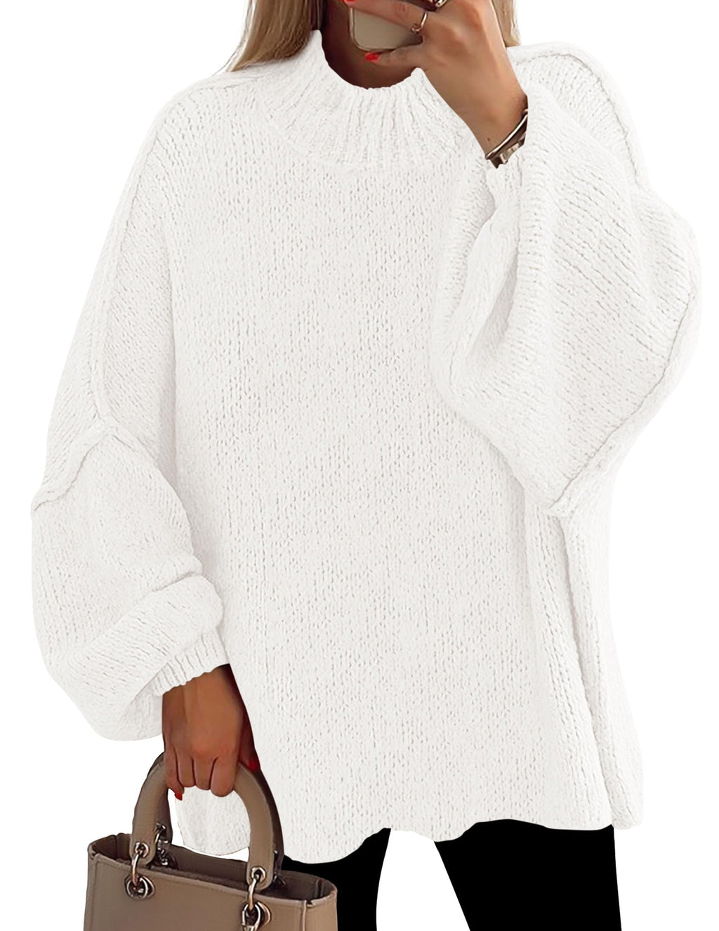 PRETTYGARDEN Women's 2026 Fall Oversized Sweaters Chunky Knit Mock Neck Long Sleeve Casual Trendy Pullover Winter Clothes