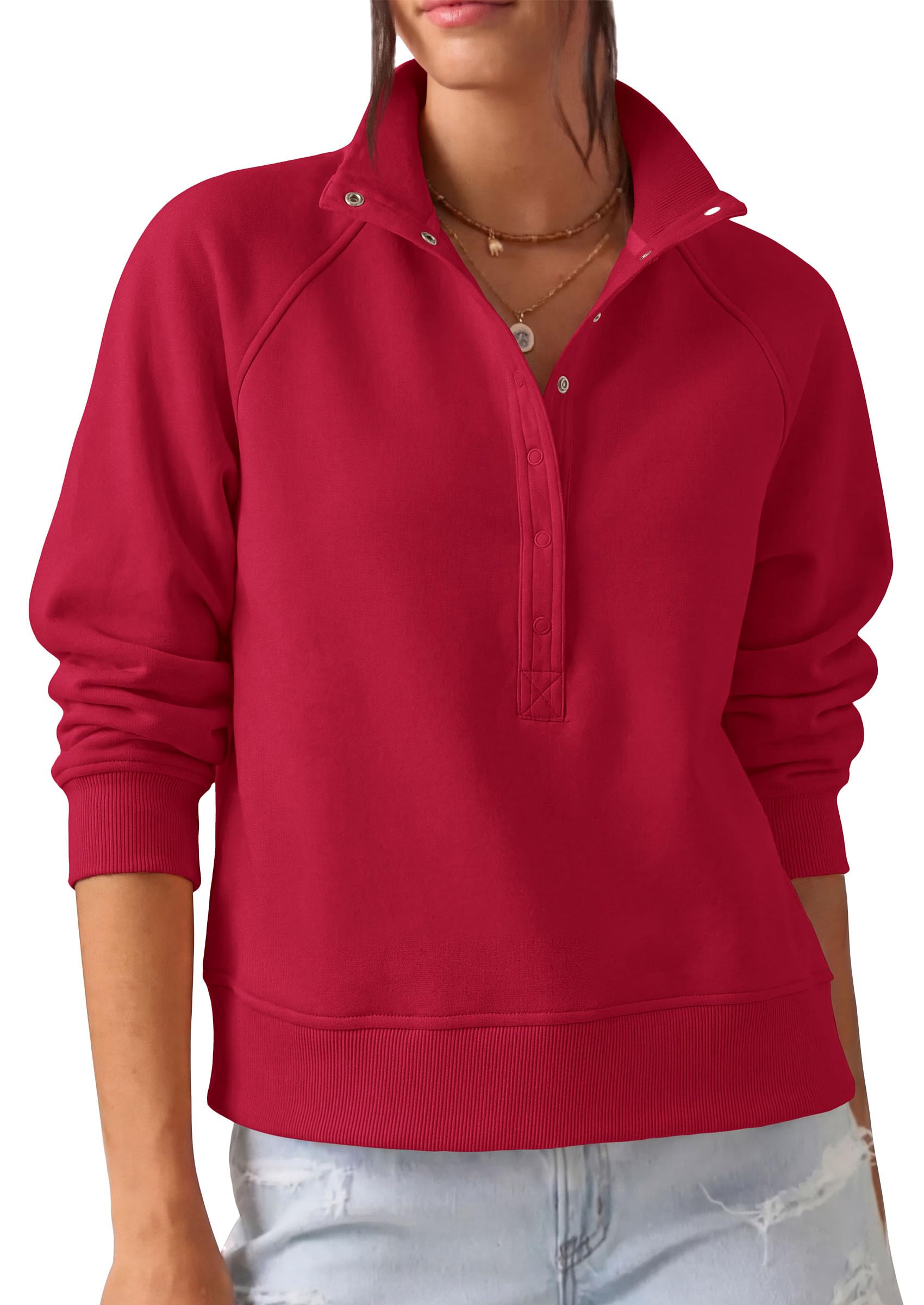 PRETTYGARDEN Women's Fall Trendy Oversized Sweatshirts Comfy Ribbed Fabric, Raglan Long Sleeve Collared, Button Up Henley Pullover Blouse, Casual Workout Tops, Y2K Fashion Clothing