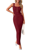 PRETTYGARDEN Women's Summer Bodycon Maxi Dresses Sleeveless Buttons Knit Spring Elegant Wedding Guest Cocktail Dress