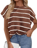 PRETTYGARDEN Womens Summer Short Sleeve Tops Trendy Crew Neck Striped Knit Sweater Business Casual Spring Clothes
