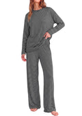 PRETTYGARDEN Womens Striped Lounge Set Fall Winter 2 Piece Sets Side Slit Long Sleeve T-Shirts & Wide Leg Pants, Matching Pajama Sets, Comfy Pj Set, Loungewear with Pockets, Fashion Clothes