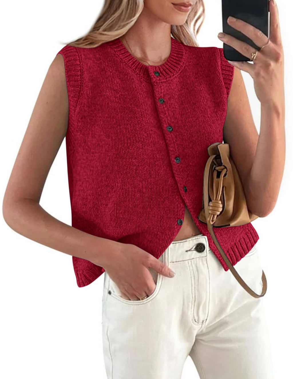 PRETTYGARDEN Sweater Vest Tops for Women Lightweight Summer Cardigan Sleeveless Button Up Knit Casual Spring Clothes