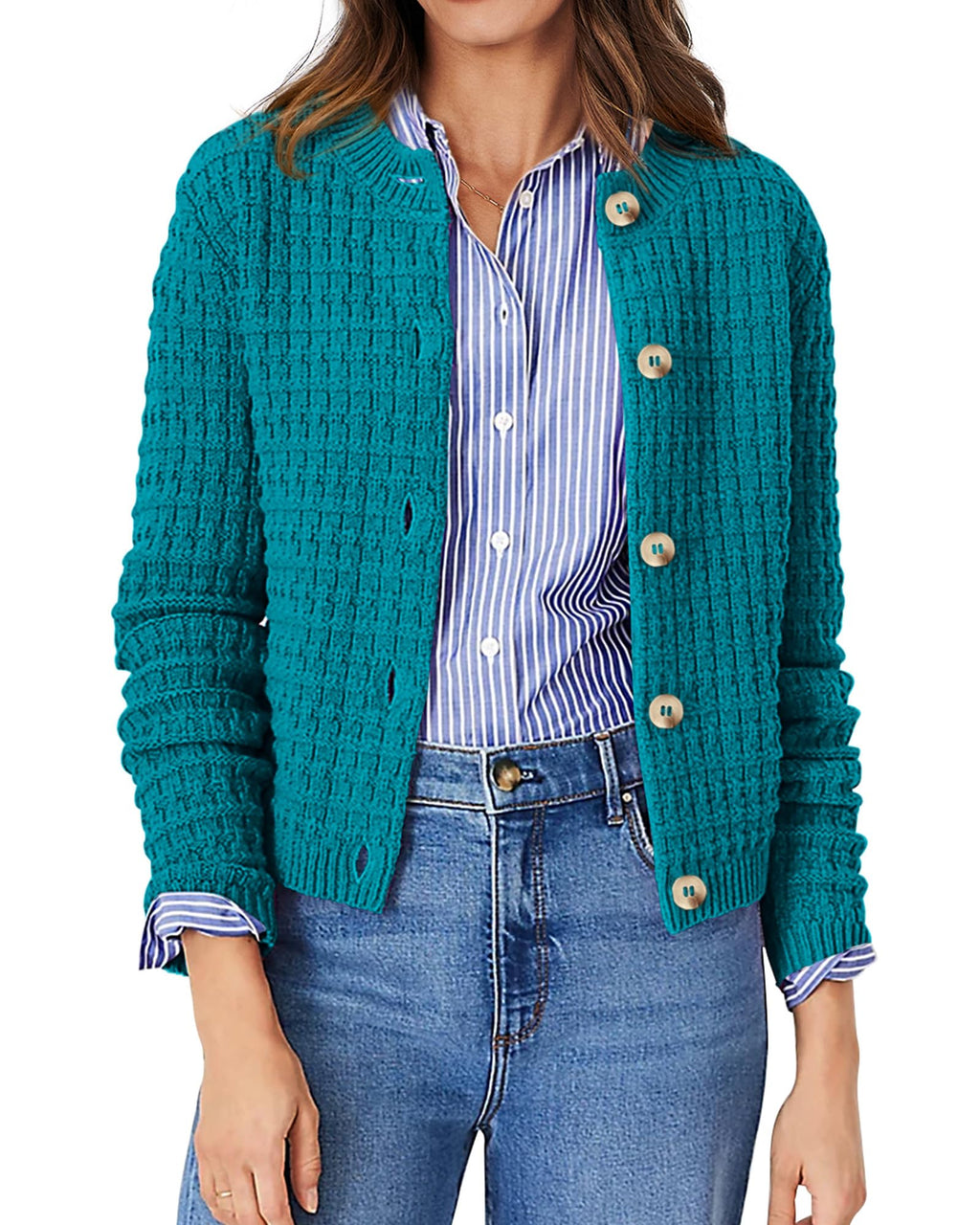 PRETTYGARDEN Women's Knit Cardigan Sweaters Casual Long Sleeve Open Front Button Down Trendy Jackets Outerwear