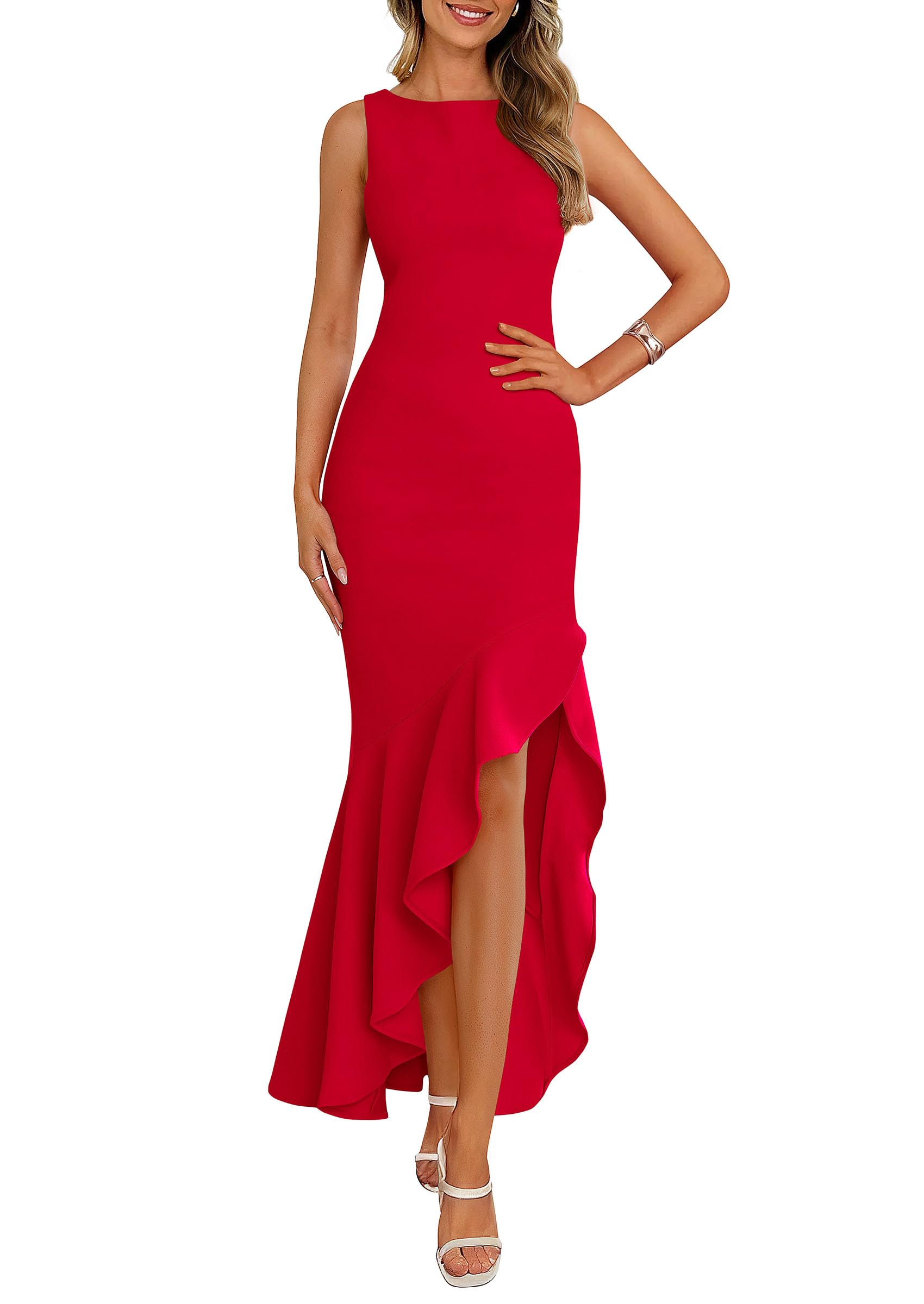 PRETTYGARDEN Wedding Guest Dresses for Women Summer Formal Gala Maxi Dress Ruffle Mermaid Cocktail Long Dresses