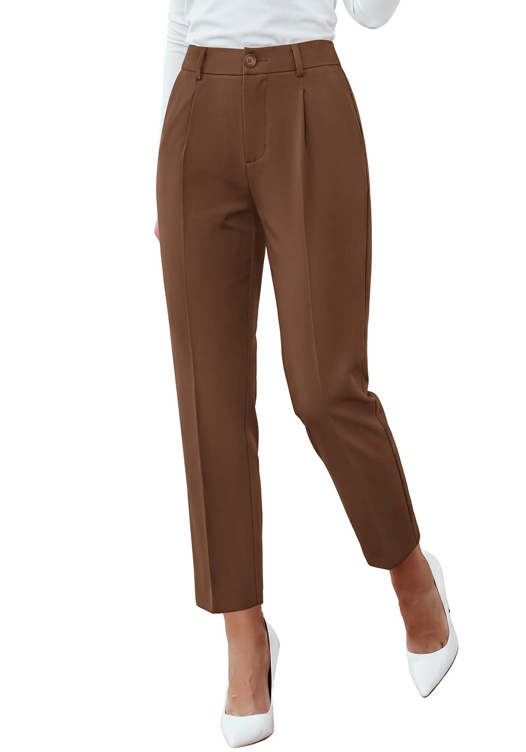 BTFBM Dress Pants Women Work Business Office Ankle Trousers Pockets Straight Leg Pleated Womens Slacks,Tapered Trousers for Work Office,Elastic Back High Waist,Fall Business Casual Outfits