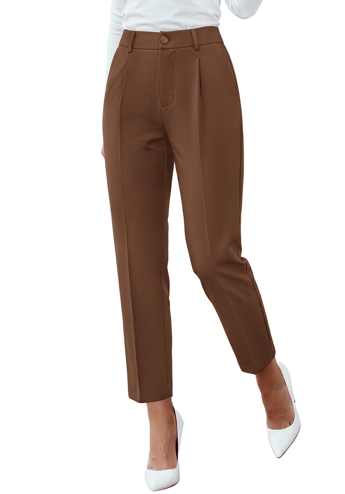 BTFBM Dress Pants Women Work Business Office Ankle Trousers Pockets Straight Leg Pleated Womens Slacks,Tapered Trousers for Work Office,Elastic Back High Waist,Fall Business Casual Outfits