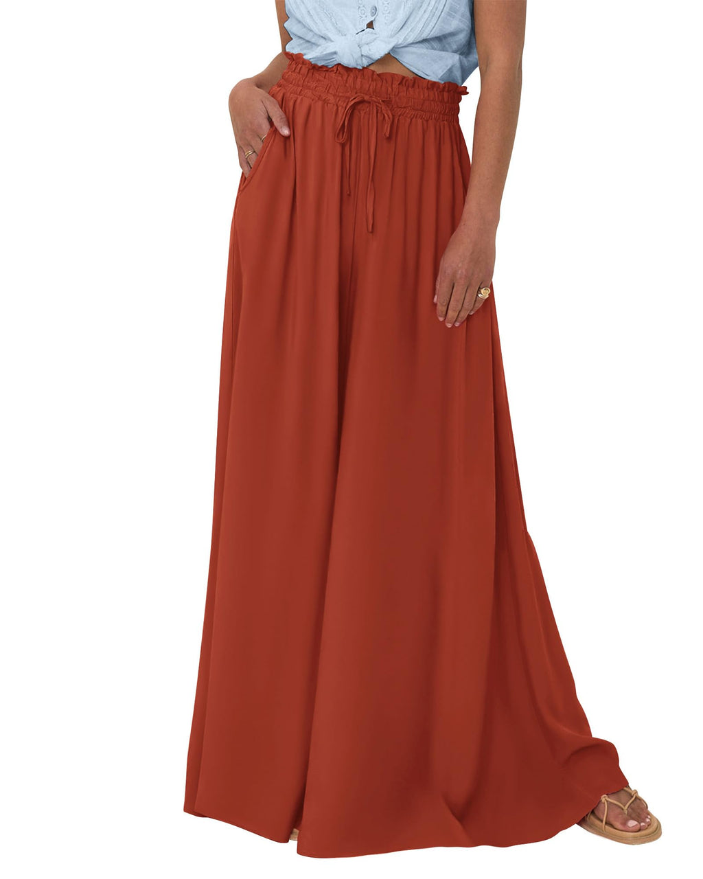 BTFBM Women Casual High Waist Wide Leg Pants Spring Summer Long Palazzo Pants Pocket Lounge Beach Vacation Clothes