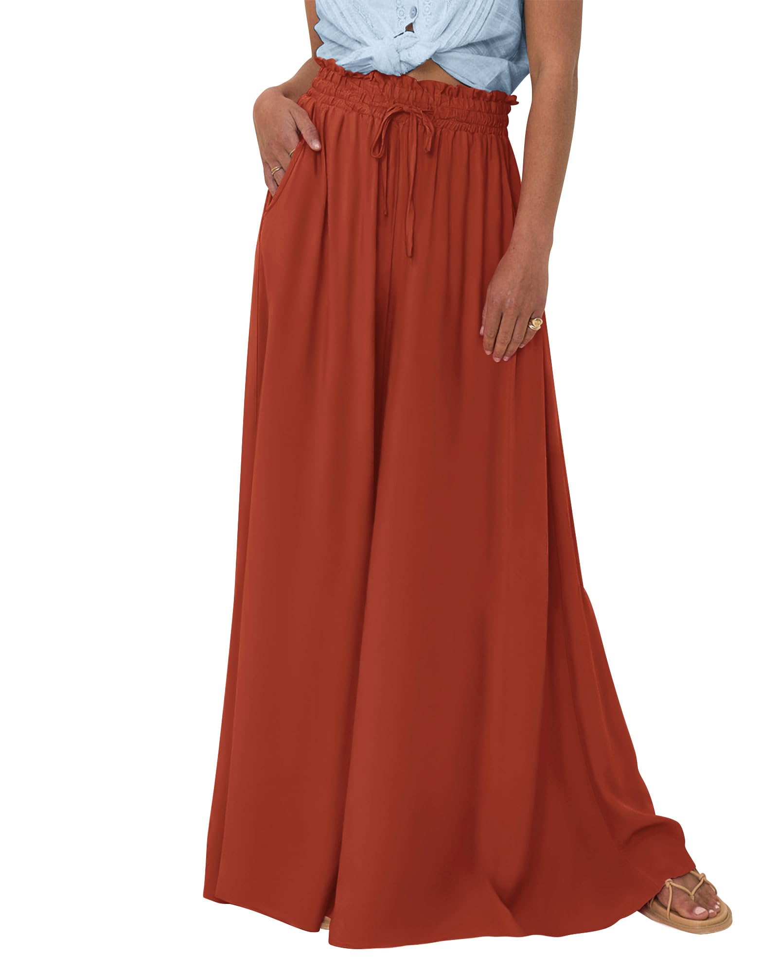 BTFBM Women Casual High Waist Wide Leg Pants Spring Summer Long Palazzo Pants Pocket Lounge Beach Vacation Clothes