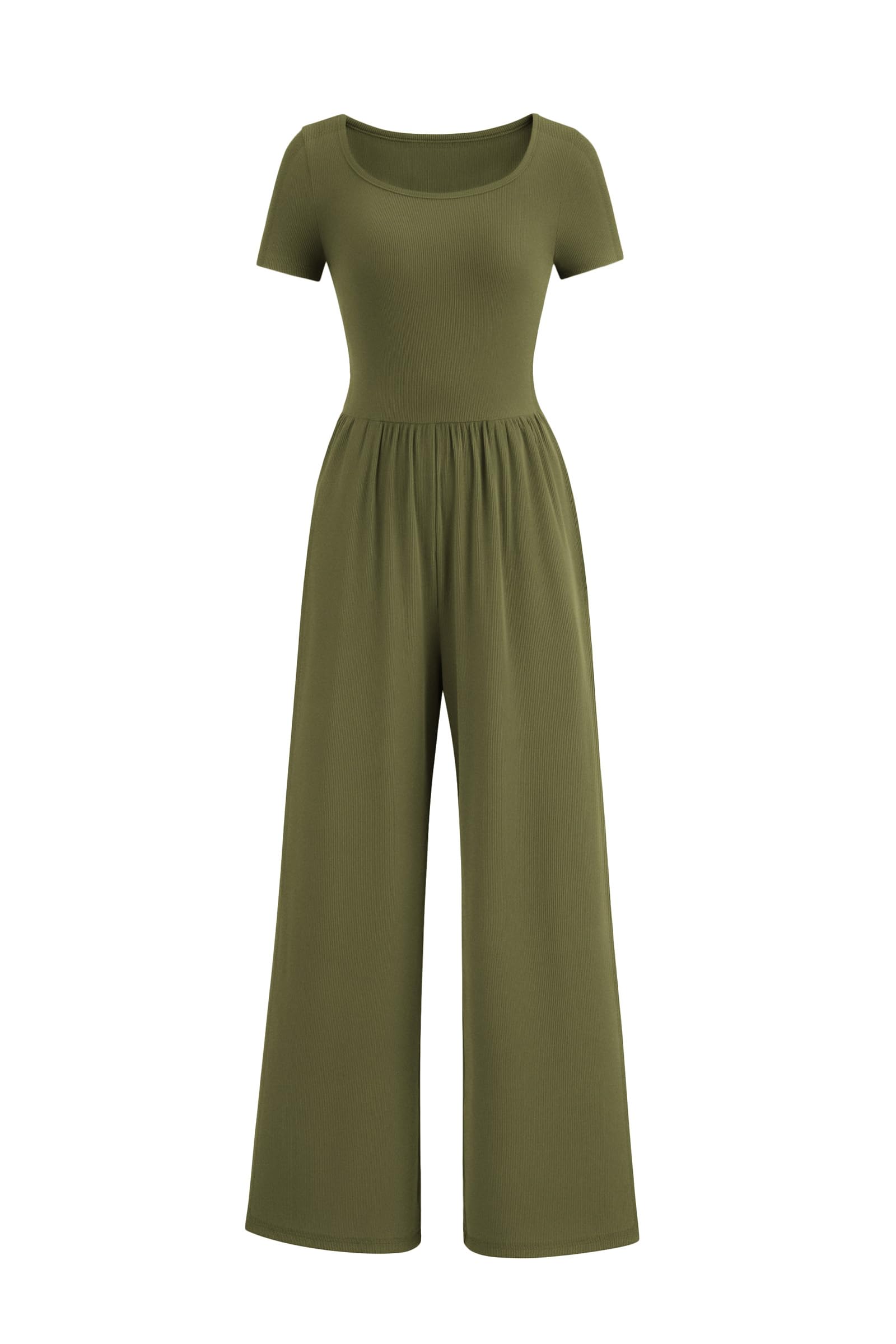 PRETTYGARDEN Women's Summer One Piece Jumpsuits Dressy Casual Short Sleeve Square Neck Wide Leg Rompers Travel Outfit Clothes