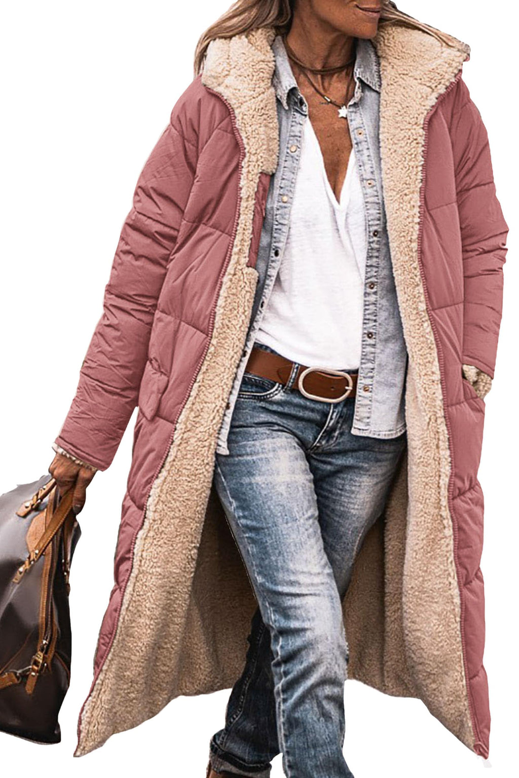 PRETTYGARDEN Women's Winter Fashion Clothes Oversized Shearling Fleece Long Coats Jackets