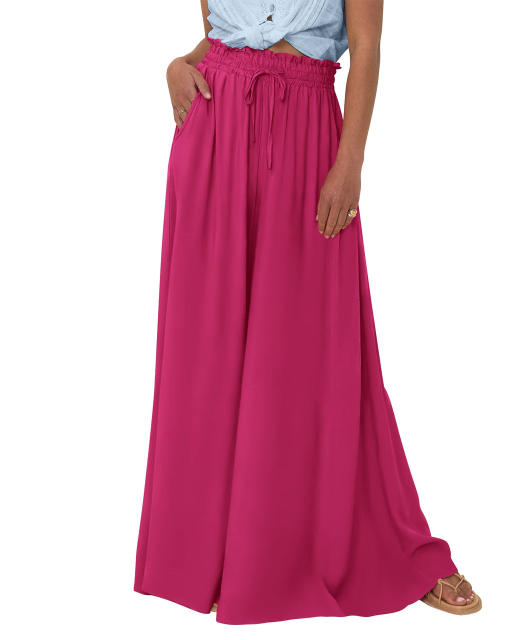 BTFBM Women Casual High Waist Wide Leg Pants Spring Summer Long Palazzo Pants Pocket Lounge Beach Vacation Clothes