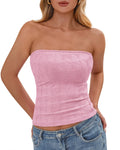 FreshPretty Tube Tops for Women Spring Summer Backless Fitted Floral Embroidery Going Out Bandeau Top Beach Vacation