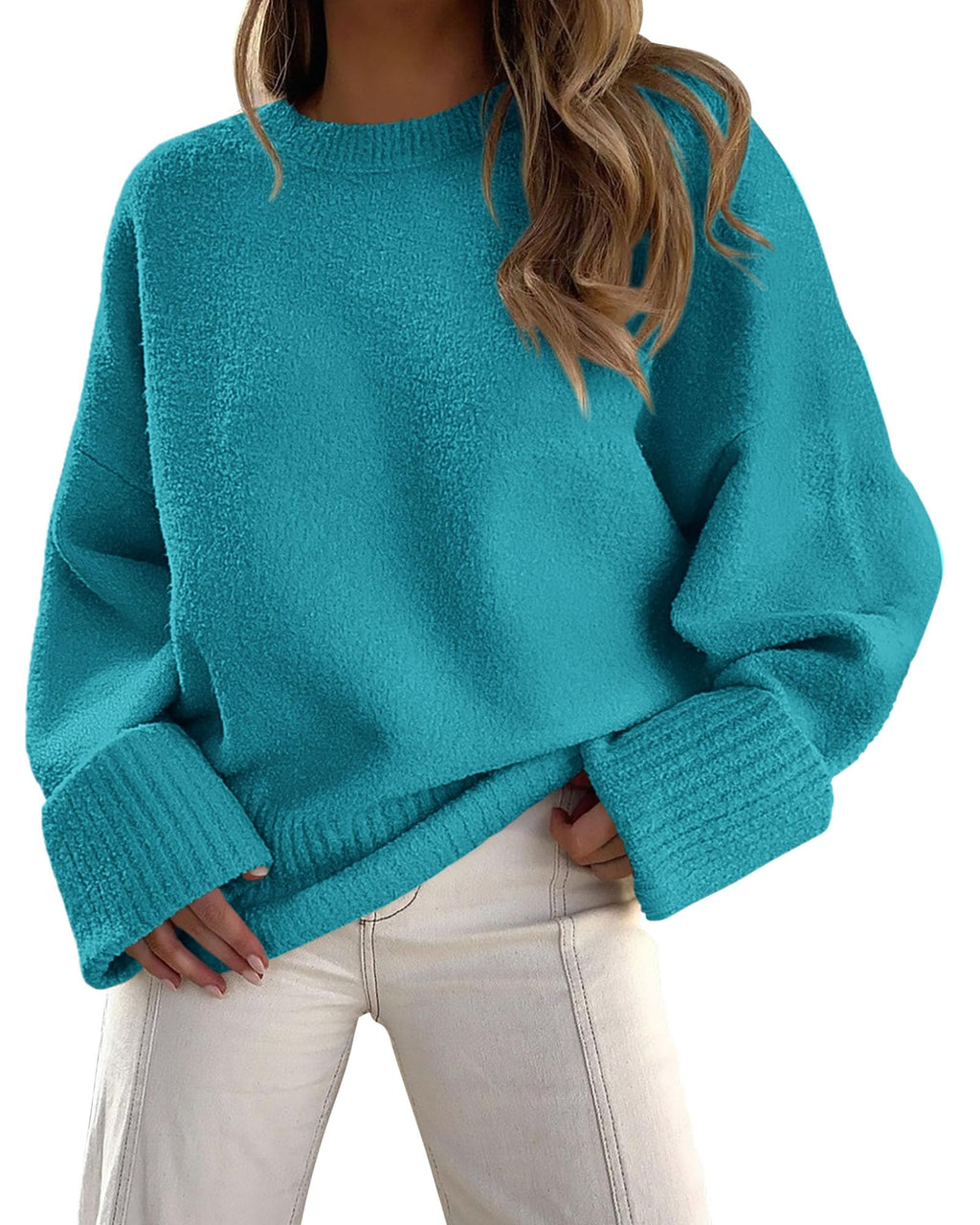 PRETTYGARDEN Women's Fall Oversized Sweaters Casual Crewneck Pullover Long Sleeve Fuzzy Chunky Knit Tops Blouse
