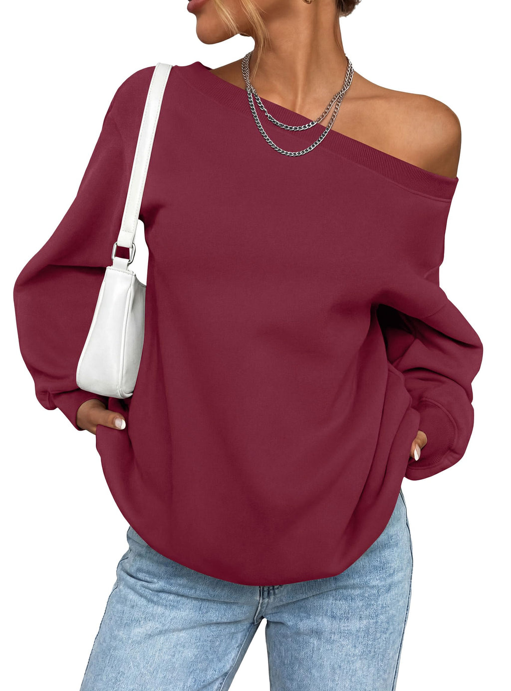 PRETTYGARDEN Womens Off The Shoulder Sweatshirt Loose Fit Slouchy Long Sleeve Tops,Fleece Cropped Sweatshirts,Oversized Pullover,Casual Daily Street Y2K Outfits,Fall Winter Clothes