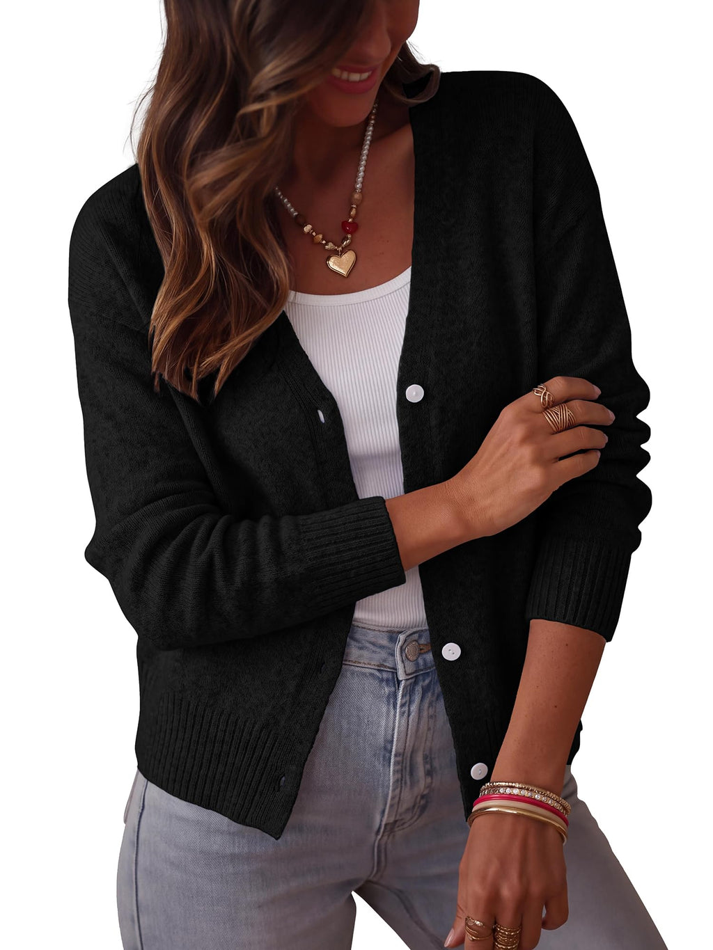 BTFBM V Neck Cardigan Sweaters for Women 2026 | Long Sleeve Knit Sweater, Button Down Shrug Tops, Open Front, Lightweight Cardigans, Business Casual Outfits,Fall Winter Clothing