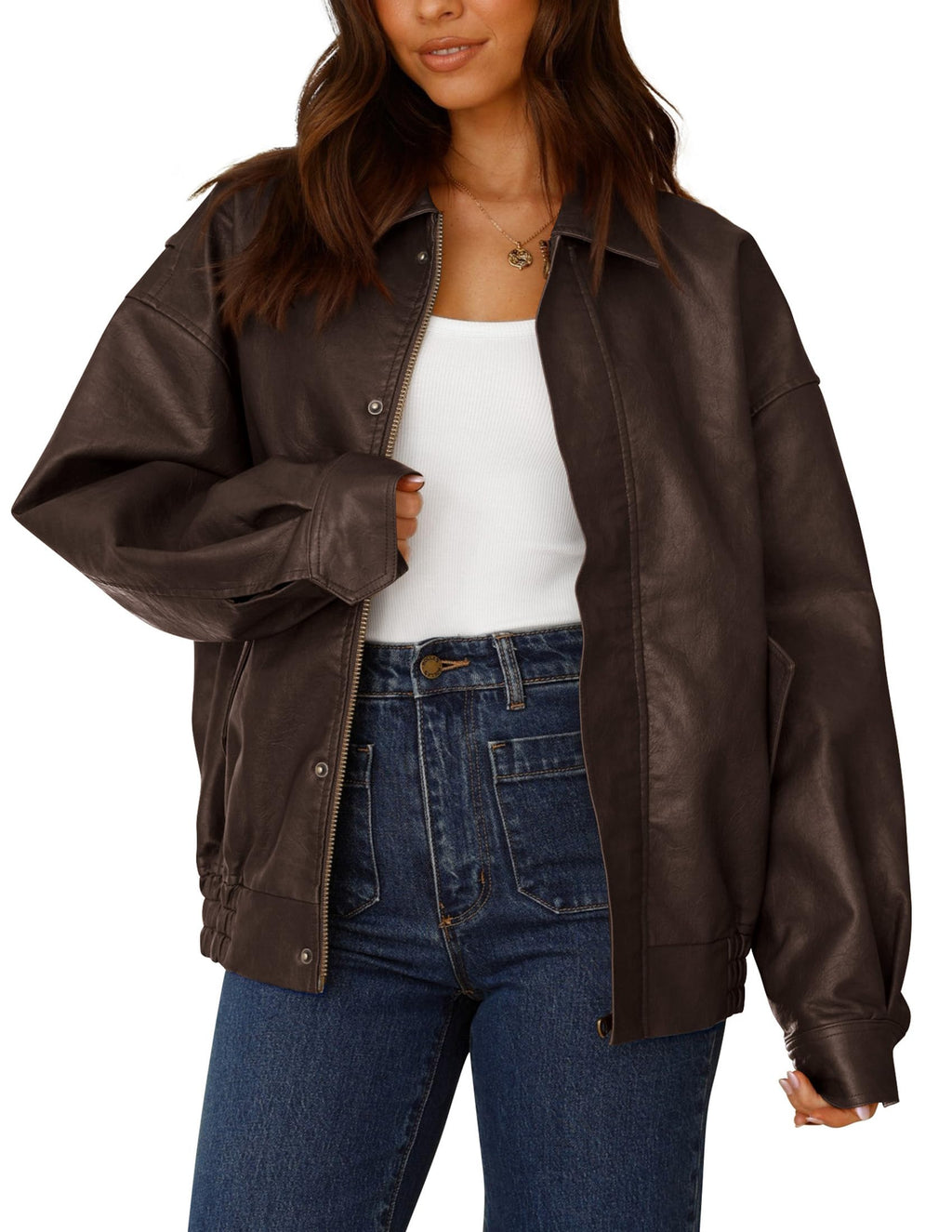 PRETTYGARDEN Women's Faux Leather Motorcycle Jacket Trendy Fall Spring Clothes Oversized Zip Up Winter Coat Outerwear