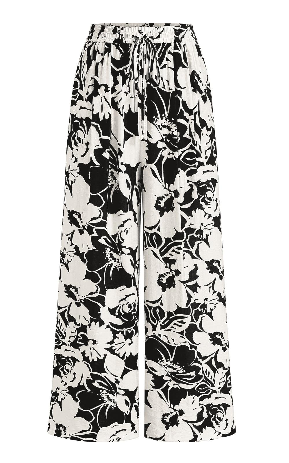 PRETTYGARDEN Womens Pants Elastic Waist Floral Lightweight Palazzo Pants for Women Casual Lounge Wide Leg Pants Woman