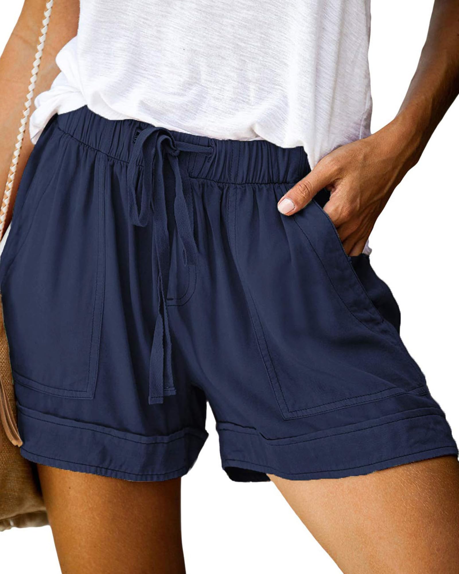 FreshPretty Spring Shorts for Women Summer Casual Elastic Waist Drawstring Lightweight Beach Lounge Short Pants Pockets