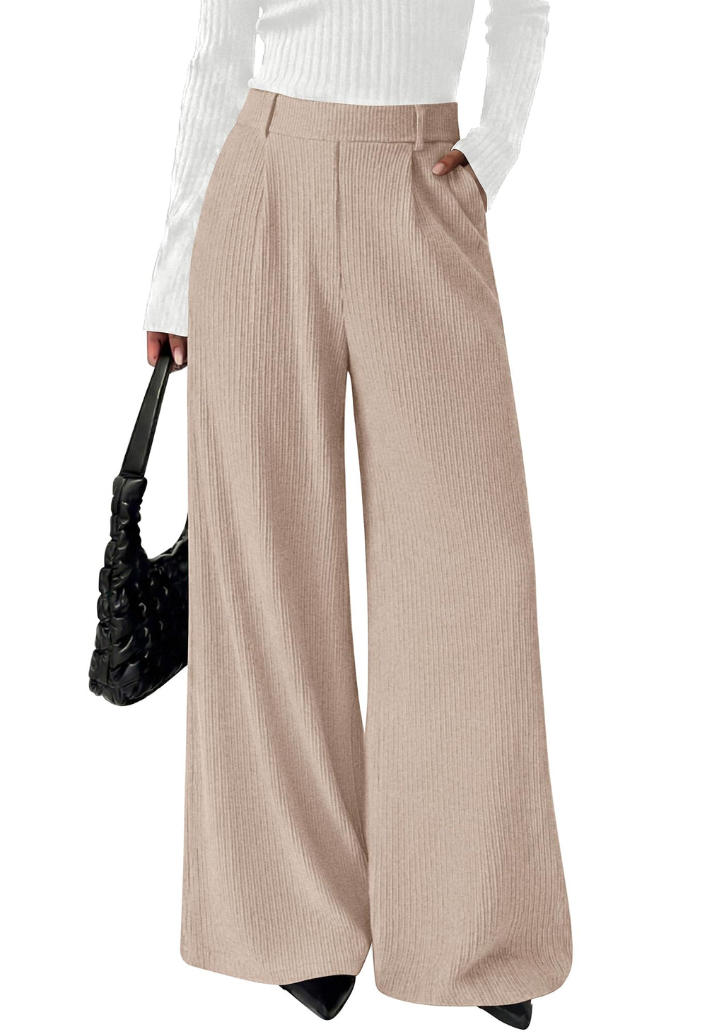 BTFBM Wide Leg Pants for Women Dressy Work Business Casual Elastic High Waisted Trousers Ribbed Lounge Palazzo Pants