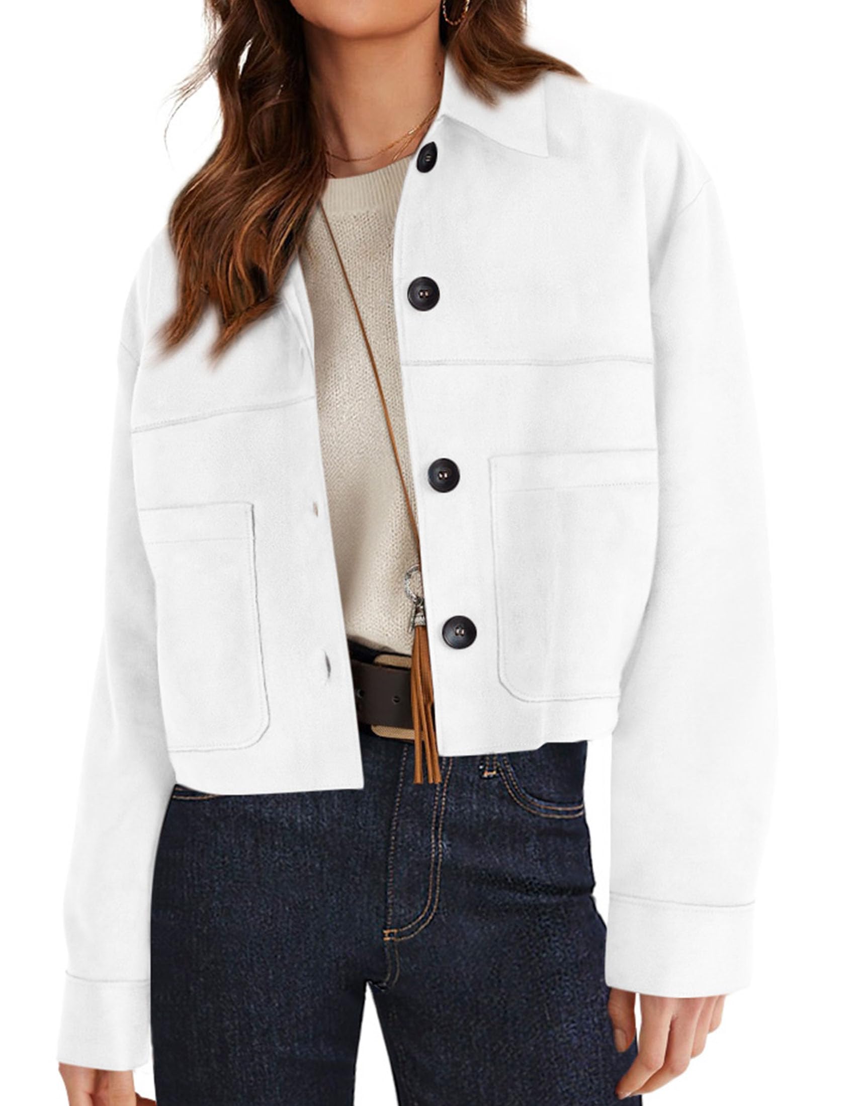 PRETTYGARDEN Women's Faux Suede Cropped Jacket Casual Lightweight Fall Fashion Winter Coats Outerwear Trendy Clothes