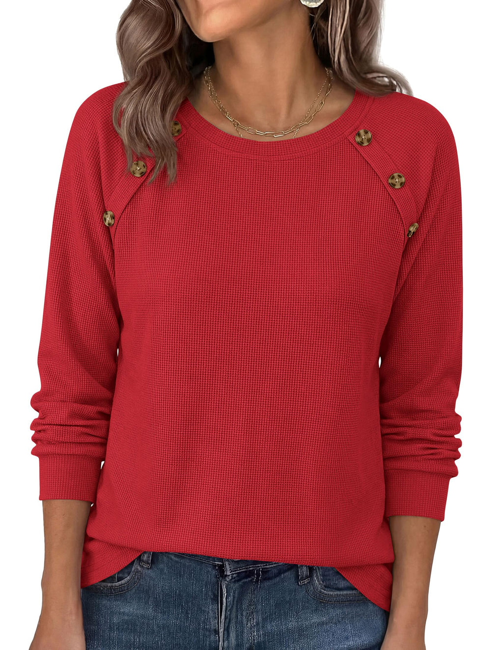 PRETTYGARDEN Long Sleeve Shirts for Women Waffle Knit Tops Fall Fashion Dressy Casual Loose Tunic Blouse Winter Clothing