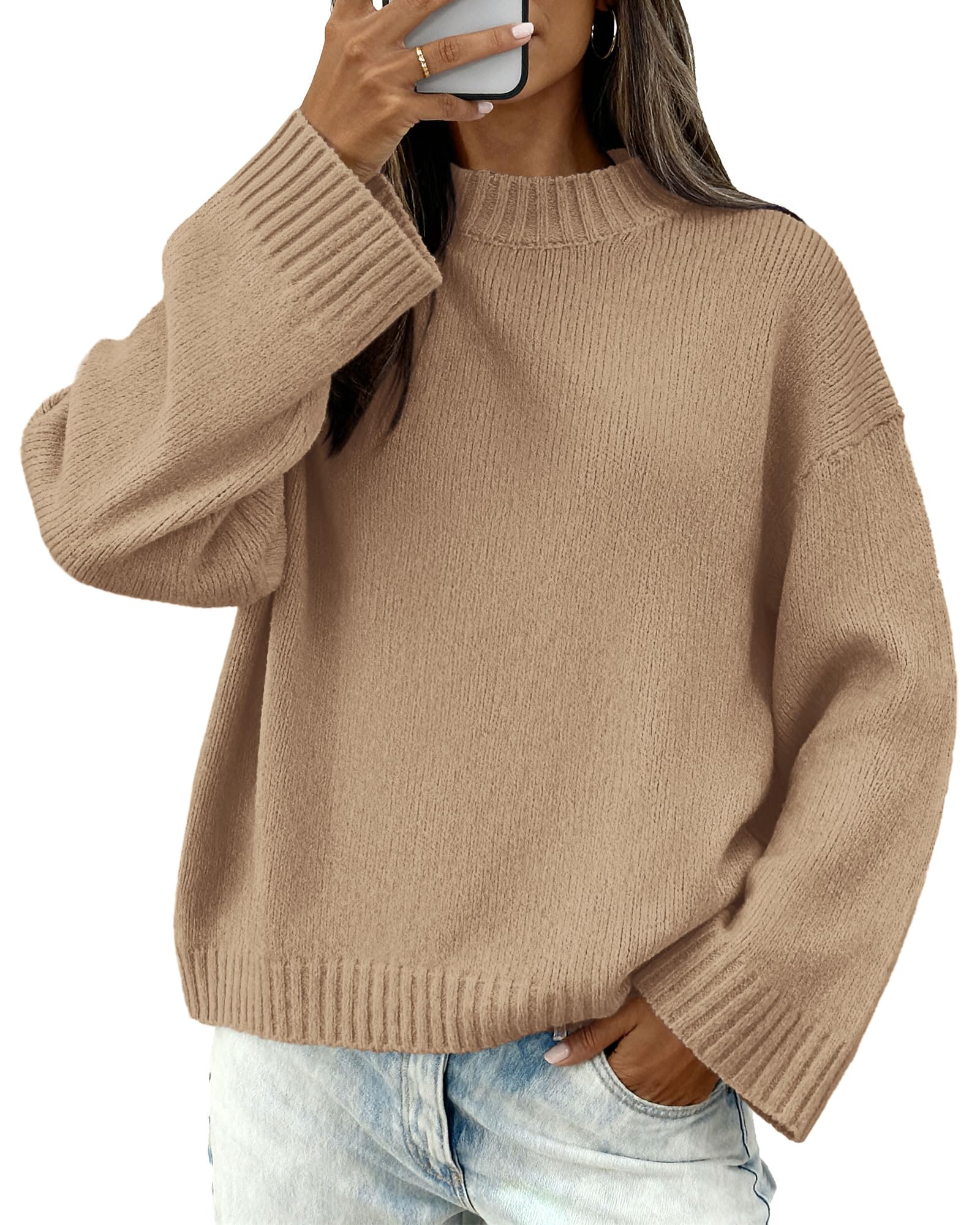 BTFBM Sweaters for Women Casual Crewneck Long Sleeve Loose Ribbed Knit Pullover Sweater Winter Clothes Fall Outfits