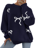 PRETTYGARDEN Fall Long Sleeve Pullover Sweaters for Women Trendy Crewneck Casual Cute Bow Chunky Knit Oversized Sweater