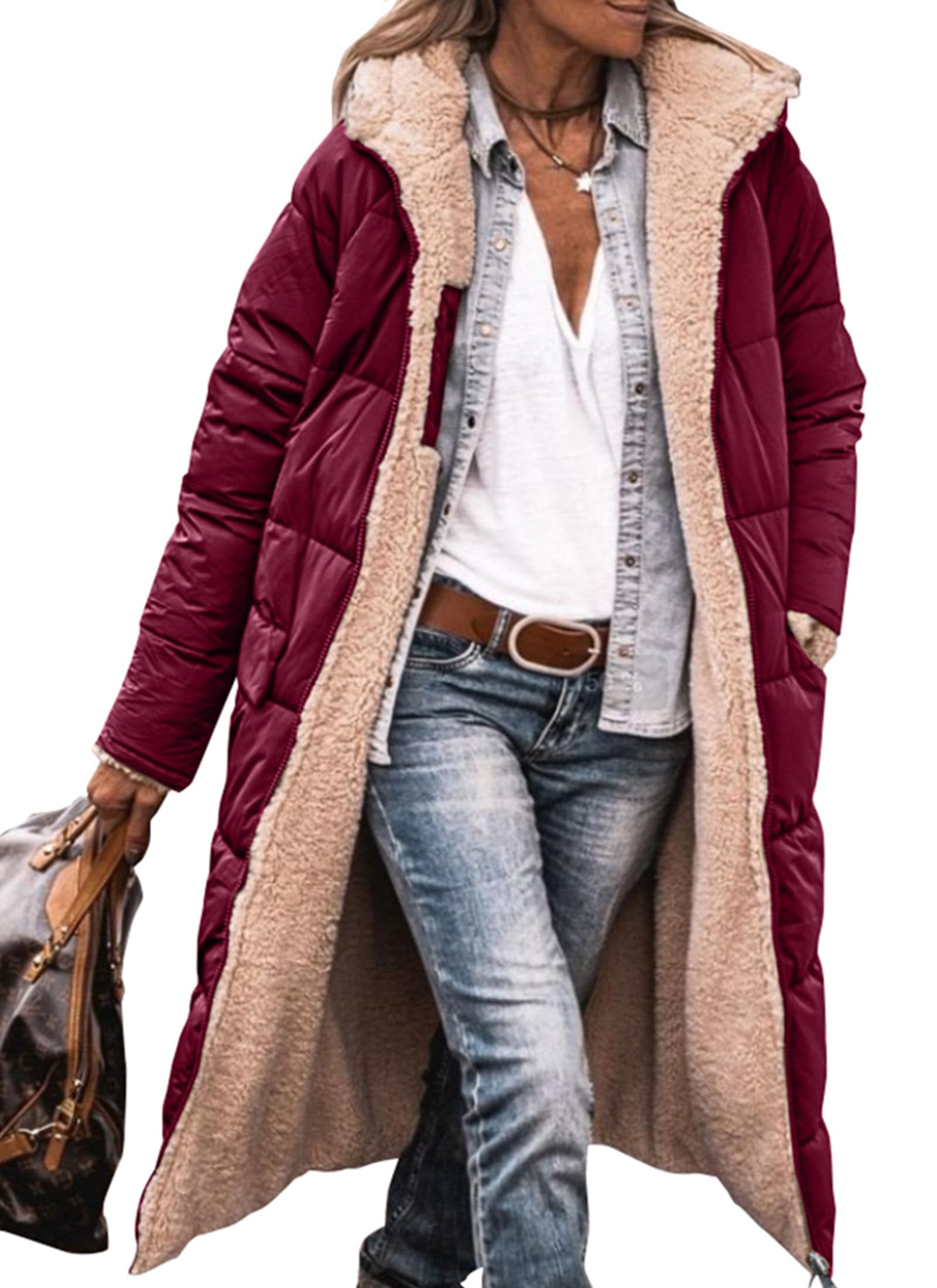 PRETTYGARDEN Women's Winter Fashion Clothes Oversized Shearling Fleece Long Coats Jackets
